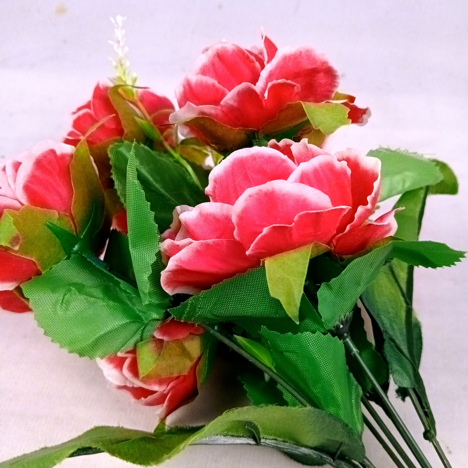 Artificial Flowers Rose Bunches for Vase Pot | Faux Flowers Stem - for Home Decor, Living Room, Office & Festivals Decoration (Vase Not Included) - 14 Inch - Apkamart #Colour_Pink