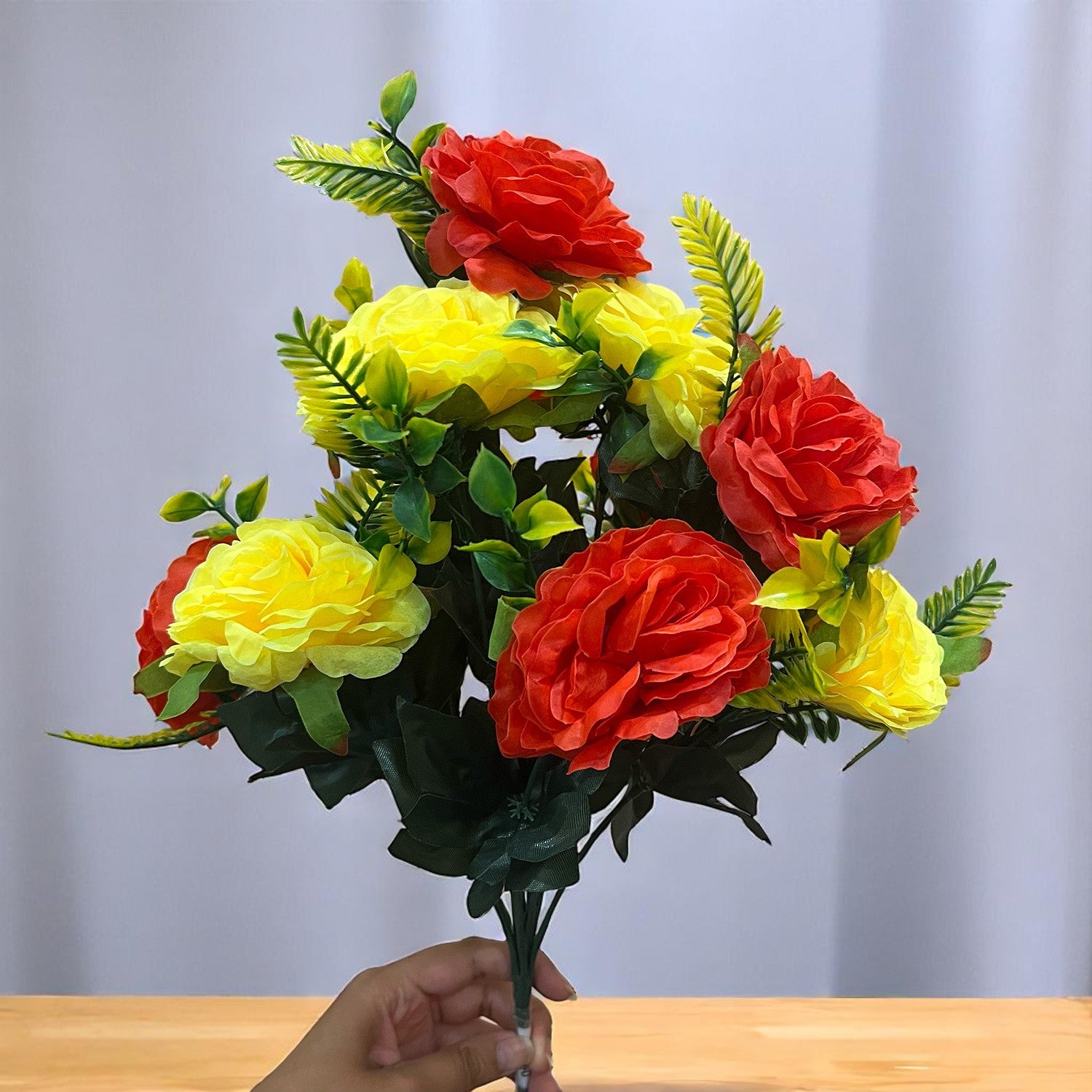 Artificial Flowers Rose Bunches for Vase Pot | Faux Flowers Stem - for Home Decor Living Room Side Table Centerpiece - 18 Inch - Apkamart #Style_Design 1