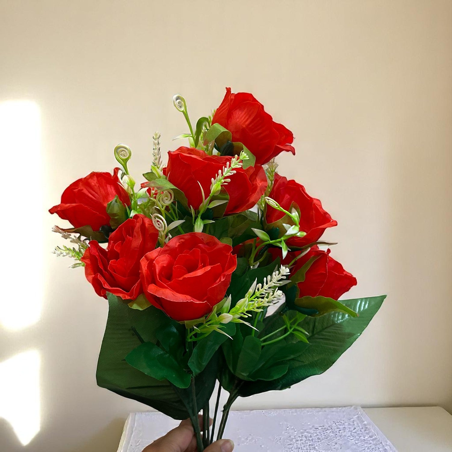 Artificial Rose Flower Bouquets | Faux Flowers Bunch - for Table Vase, Pot, Home Decor, Living Room, Side Table Centerpiece - 17 Inch - Apkamart #Style_Design 3