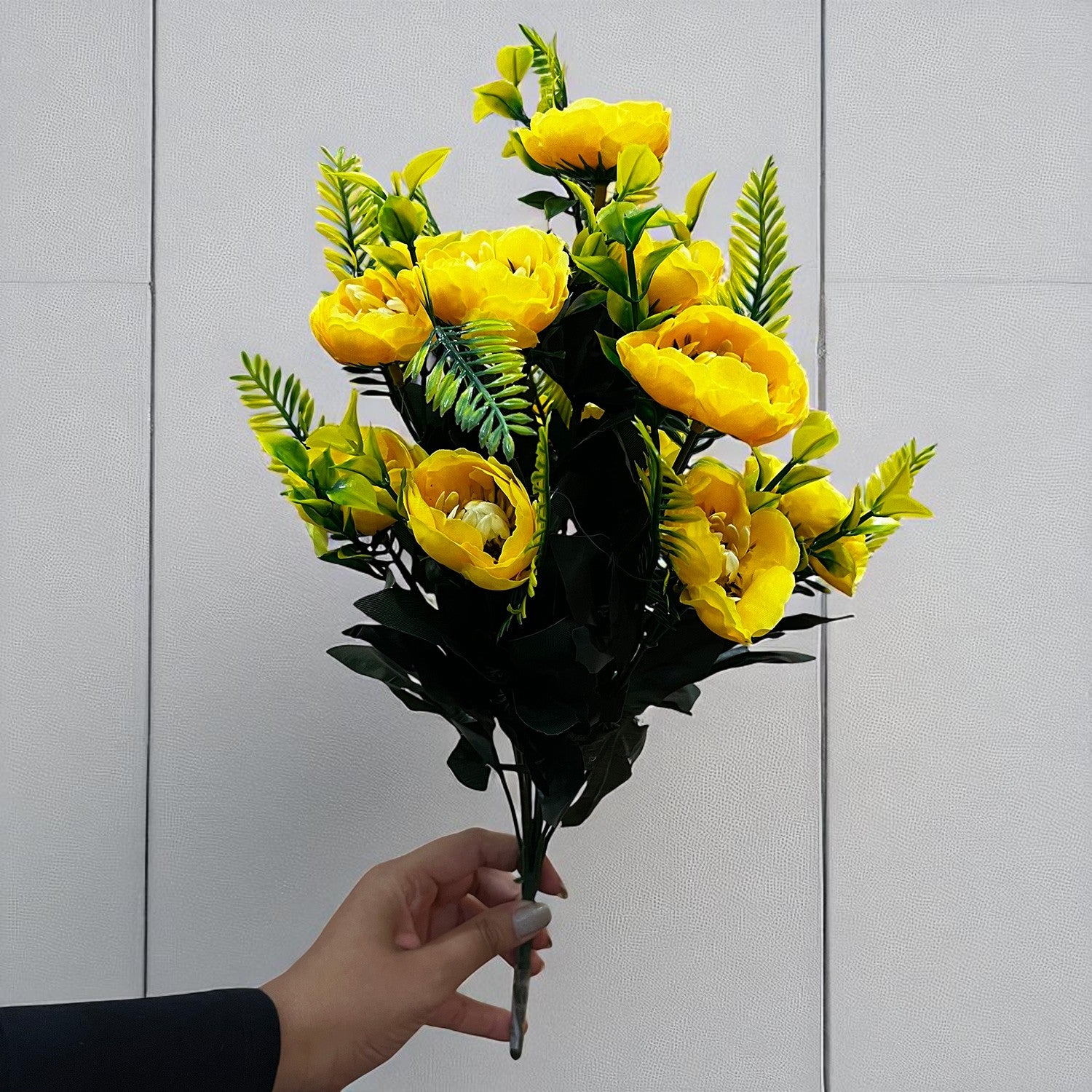 Artificial Flowers Rose Buoquet For Pot | Faux Flower Sticks - for Home Decor, Living Room, Office & Festivals Decoration (Vase Not Included) - 17 Inch - Apkamart #Colour_Yellow