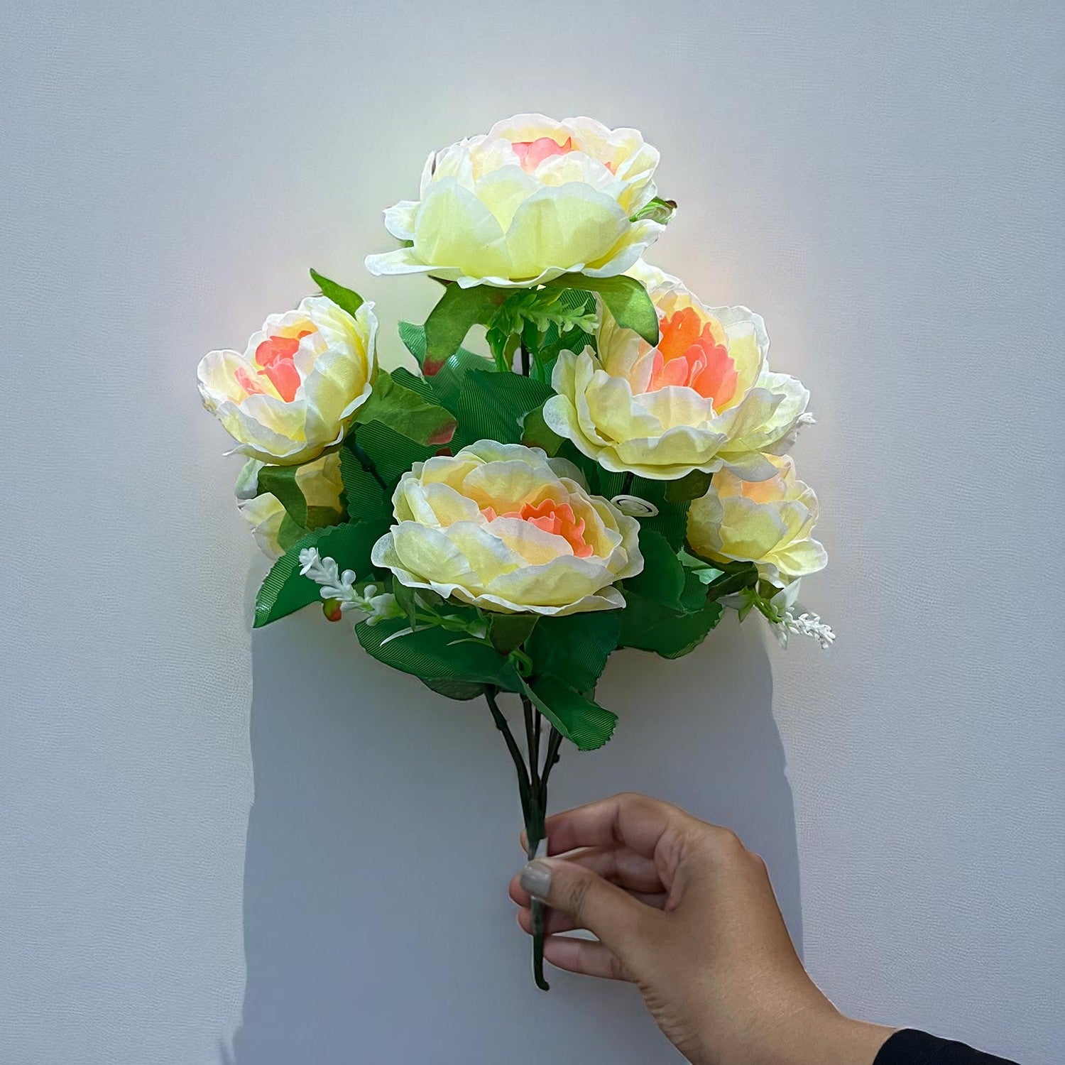 Artificial Flowers Rose Sticks | Faux Flowers Bunch - for Home Decor, Living Room, Office & Festivals Decoration (Vase Not Included) - 15 Inch - Apkamart #Colour_Off White
