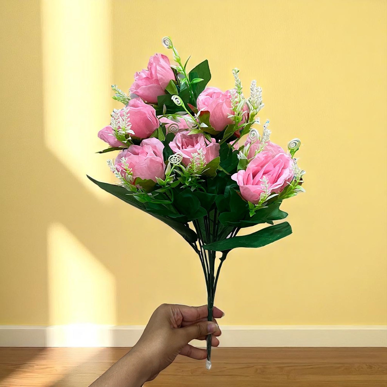 Artificial Rose Flower Bouquets | Faux Flowers Bunch - for Table Vase, Pot, Home Decor, Living Room, Side Table Centerpiece - 17 Inch - Apkamat #Style_Design 1