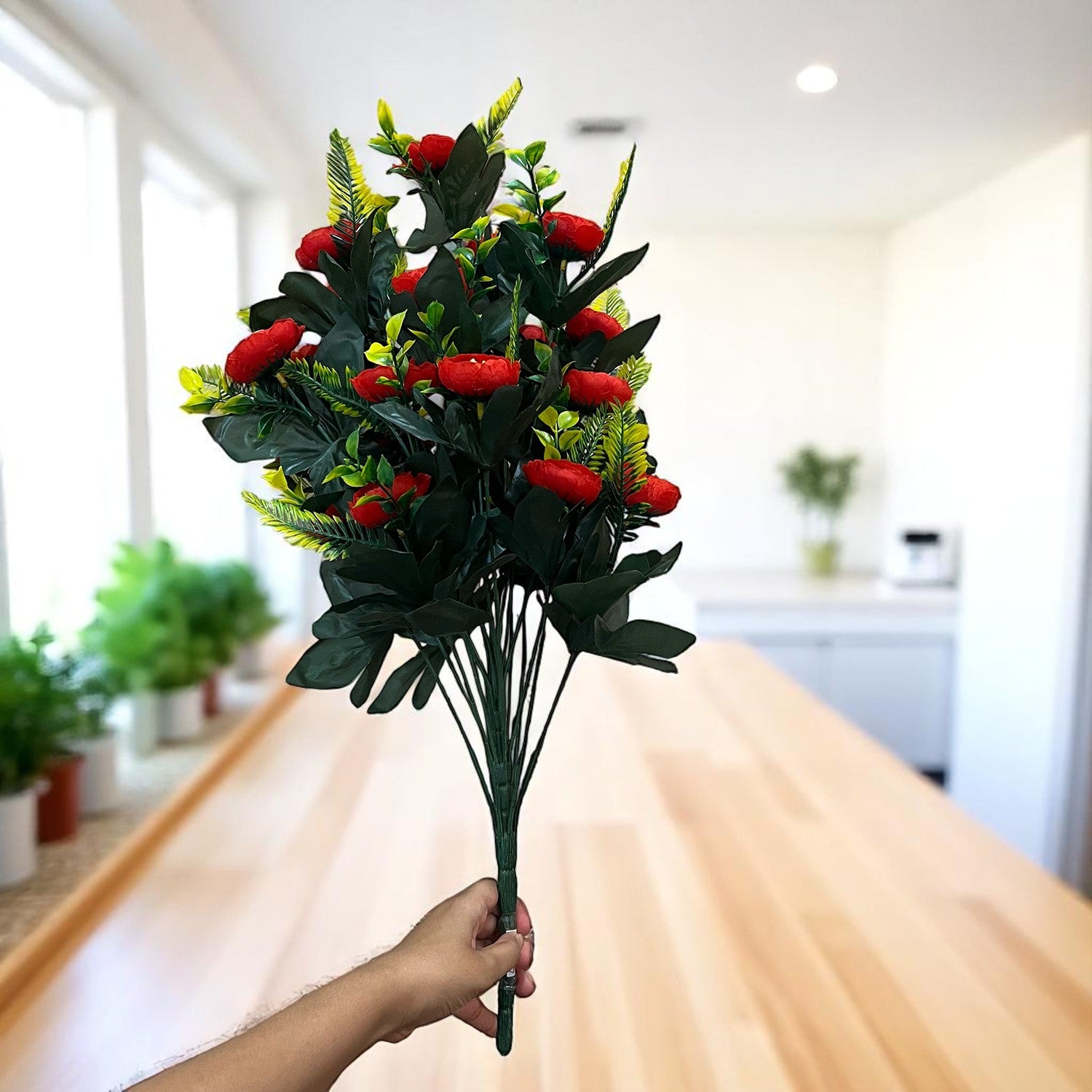 Artificial Flower Bouquets | Fake Flowers Bunch - For Vase, Home, Bedroom, Balcony, Office Corner, Living Room - 26 Inch - Apkamart #Colour_Red