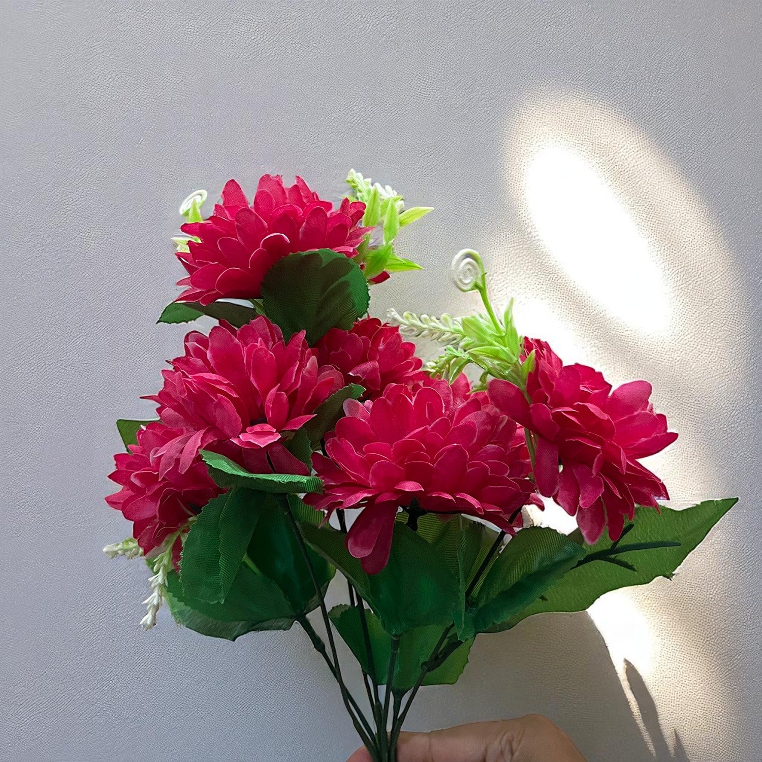 Artificial Flowers Dahlia Bunches for Vase Pot | Faux Flowers Stick - for Home Decor, Living Room, Wedding & Party Decoration (Vase Not Included) - 14 Inch - Apkamart #Colour_Pink