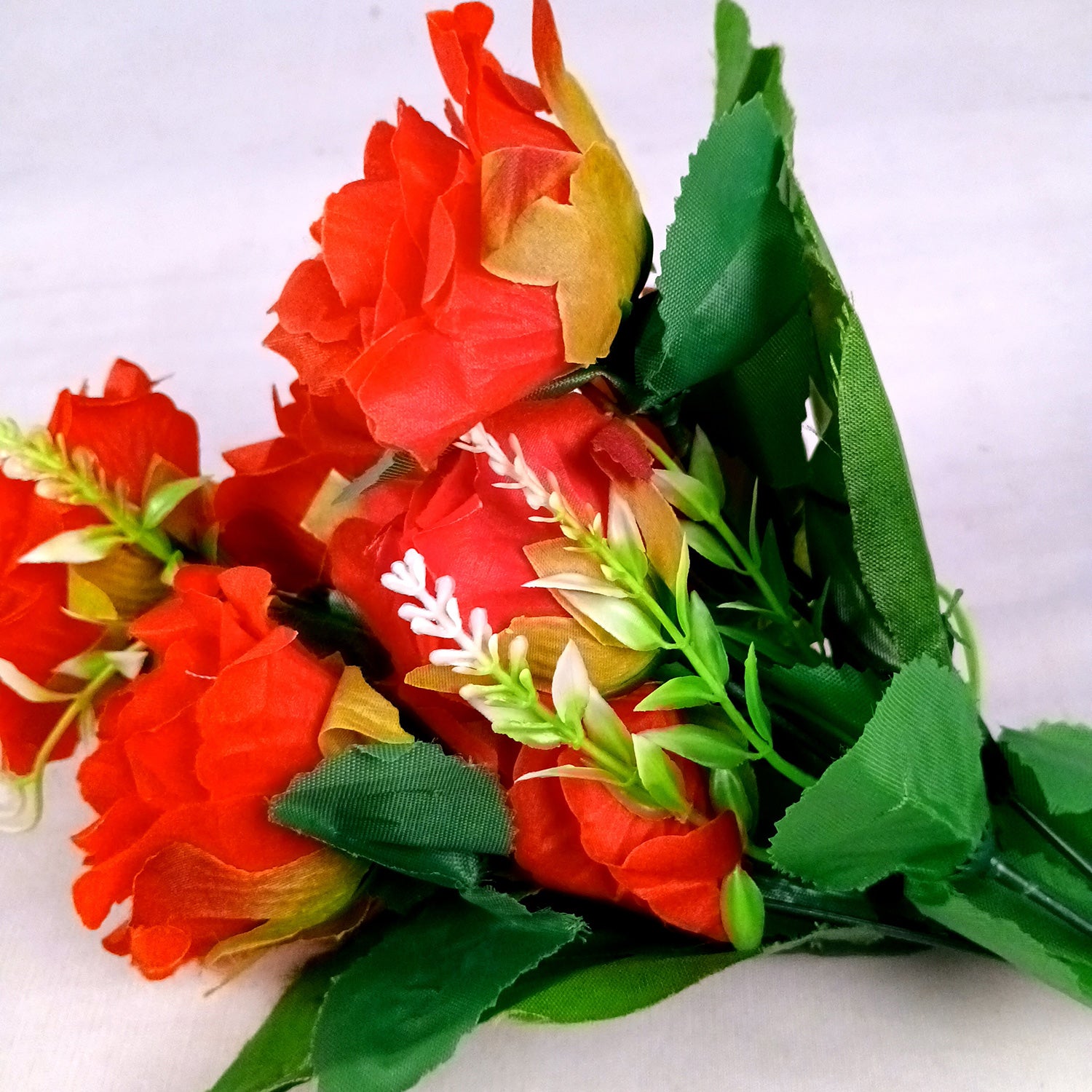 Artificial Flowers Rose | Faux Gulab Flowers Bunch - for Home Decor, Living Room, Office & Festivals Decoration (Vase Not Included) - 15 Inch  Apkamart #Colour_Red