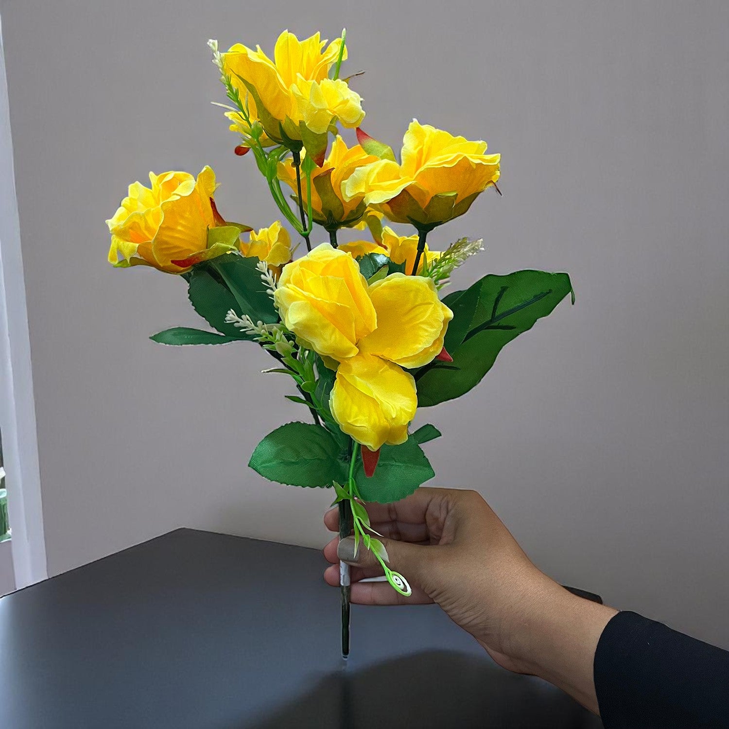 Artificial Flowers Rose Bunches for Vase Pot | Faux Flowers Stem - for Home Decor, Living Room, Office & Festivals Decoration (Vase Not Included) - 14 Inch - Apkamart #Colour_Yellow