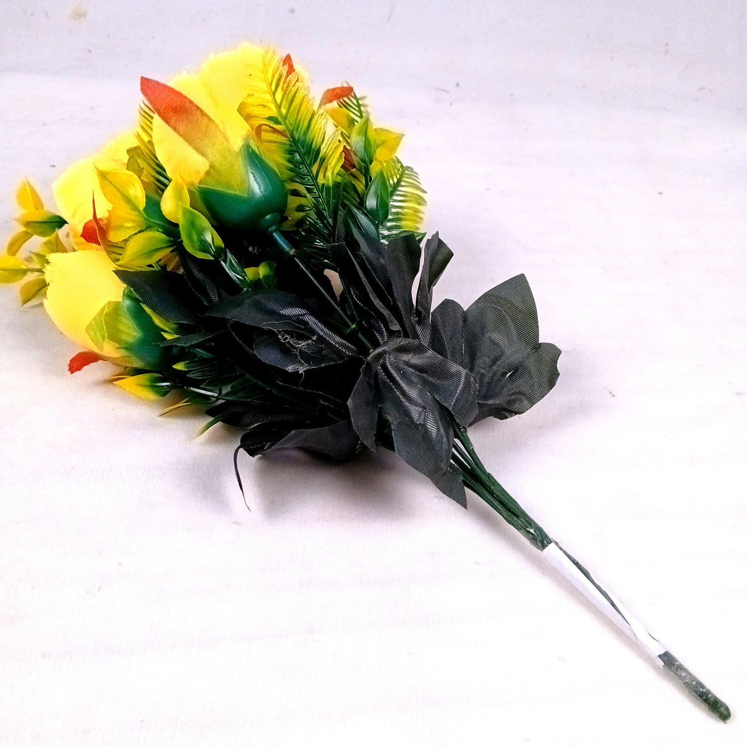 Artificial Flowers Rose Bunches For Pot | Faux Flower Sticks - for Home Decor, Living Room, Office & Festivals Decoration (Vase Not Included) - 14 Inch - Apkamart #Colour_Yellow