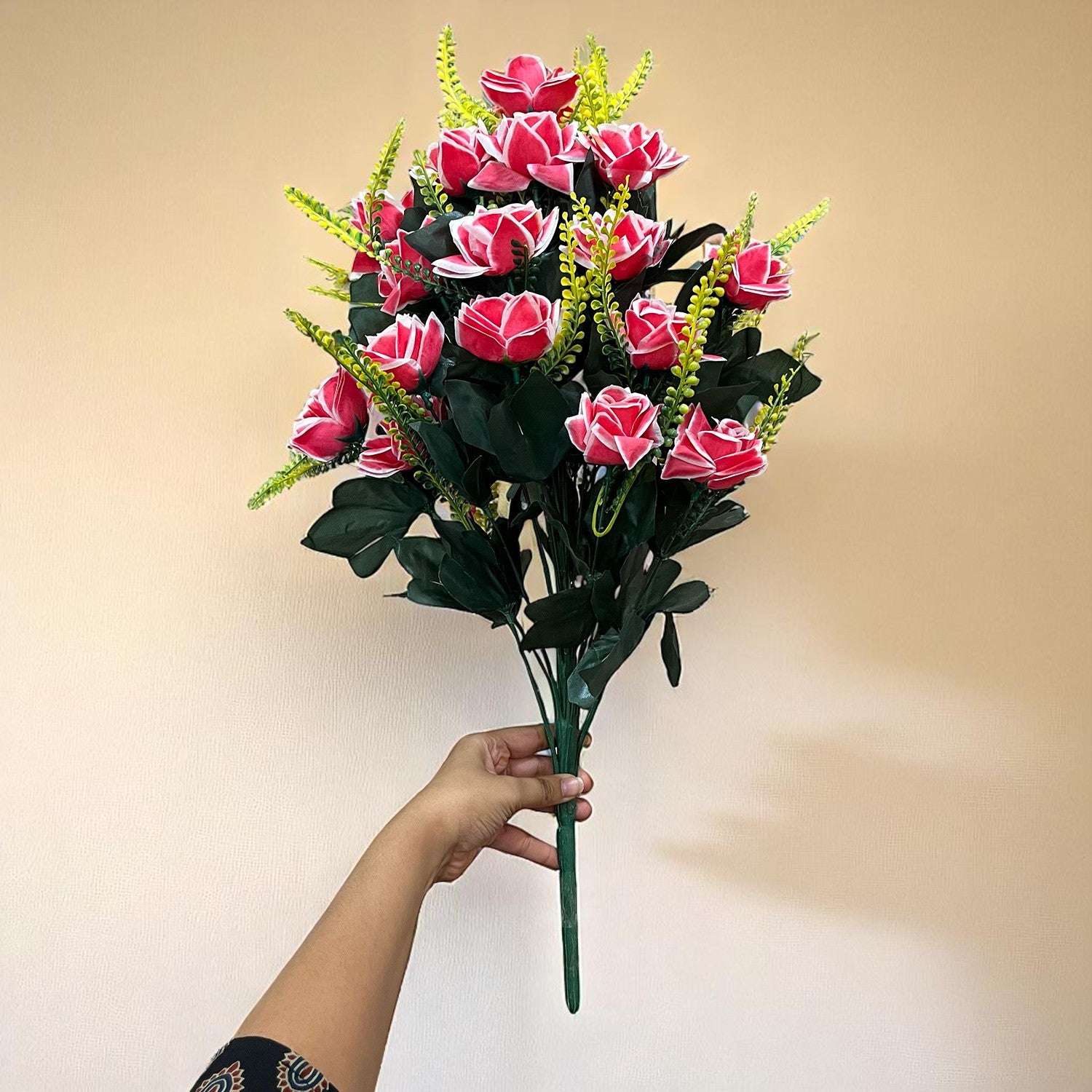 Artificial Flower Rose Bouquets | Faux Flowers Bunch - for Table Vase, Pot, Home Decor, Living Room, Side Table Centerpiece - 26 Inch - Apkamart #Colour_Pink