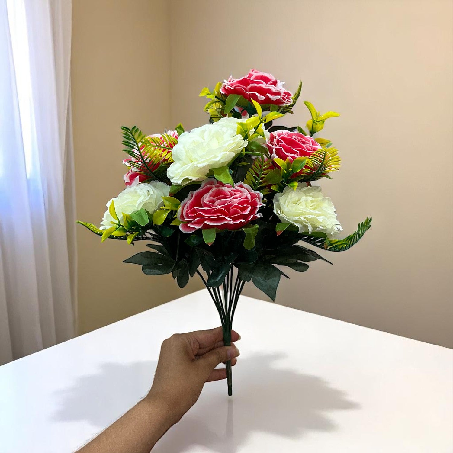 Artificial Flowers Rose Bunches for Vase Pot | Faux Flowers Stem - for Home Decor Living Office Corner Room Side Table Centerpiece - 18 Inch - Apkamart #Style_Design 2