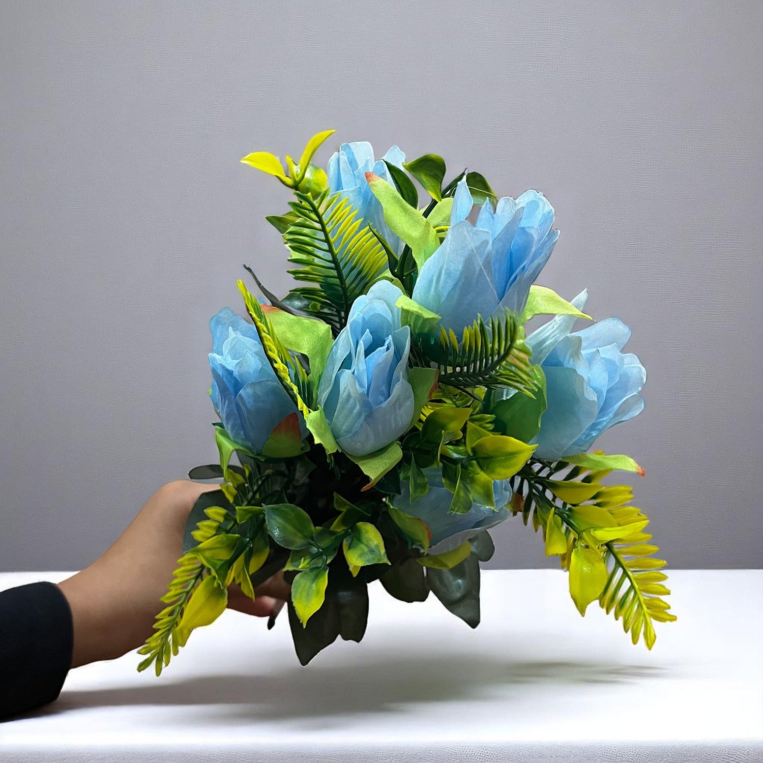 Artificial Flowers Rose Bunches for Vase Pot | Faux Flowers Stem - for Home Decor, Living Room, Office & Festivals Decoration (Vase Not Included) - 14 Inch - Apkamart #Colour_Blue