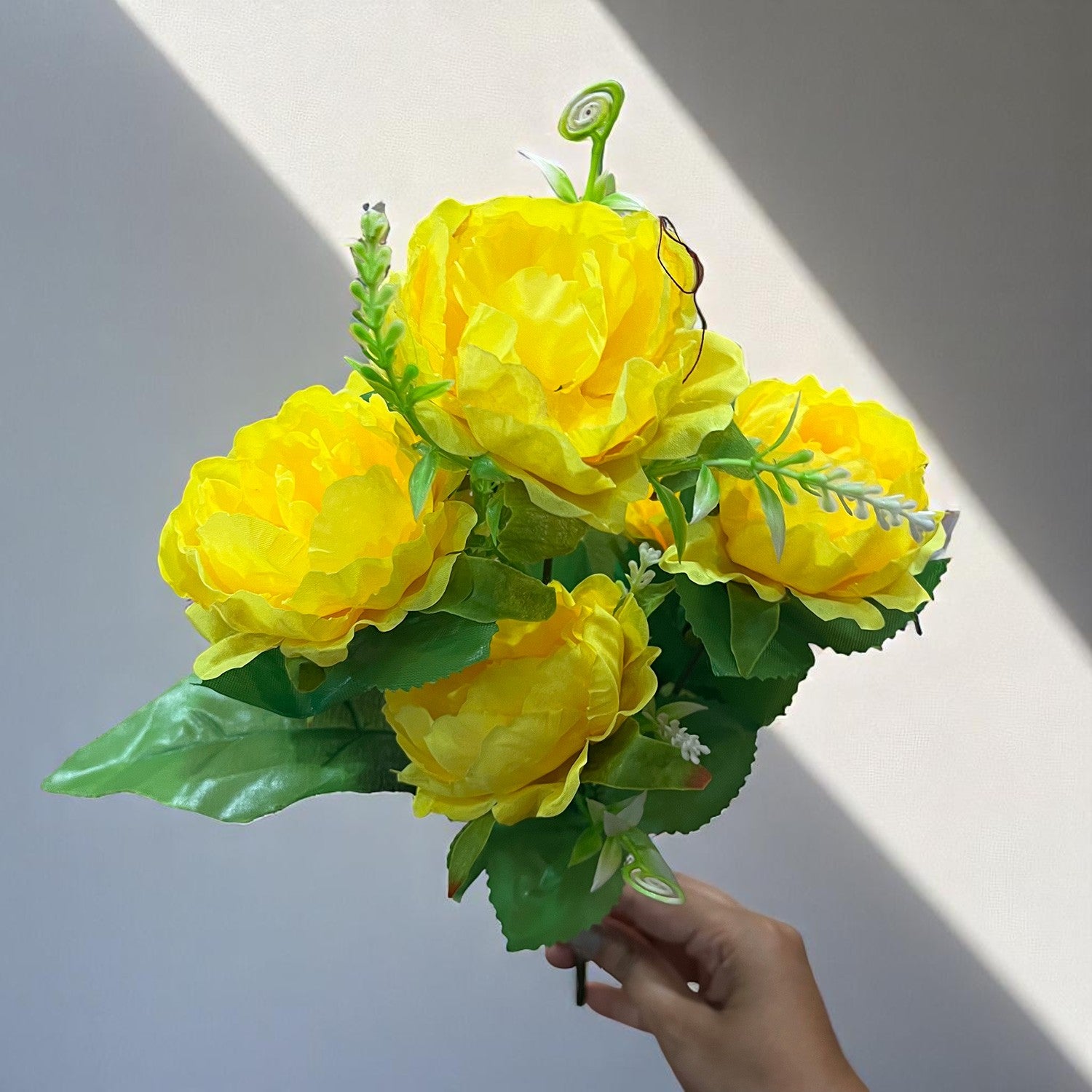 Artificial Flowers Rose Bunches for Vase Pot | Faux Flowers Stem - for Home Decor, Living Room, Office & Festivals Decoration (Vase Not Included) - 14 Inch - Apkamart #Colour_Yellow