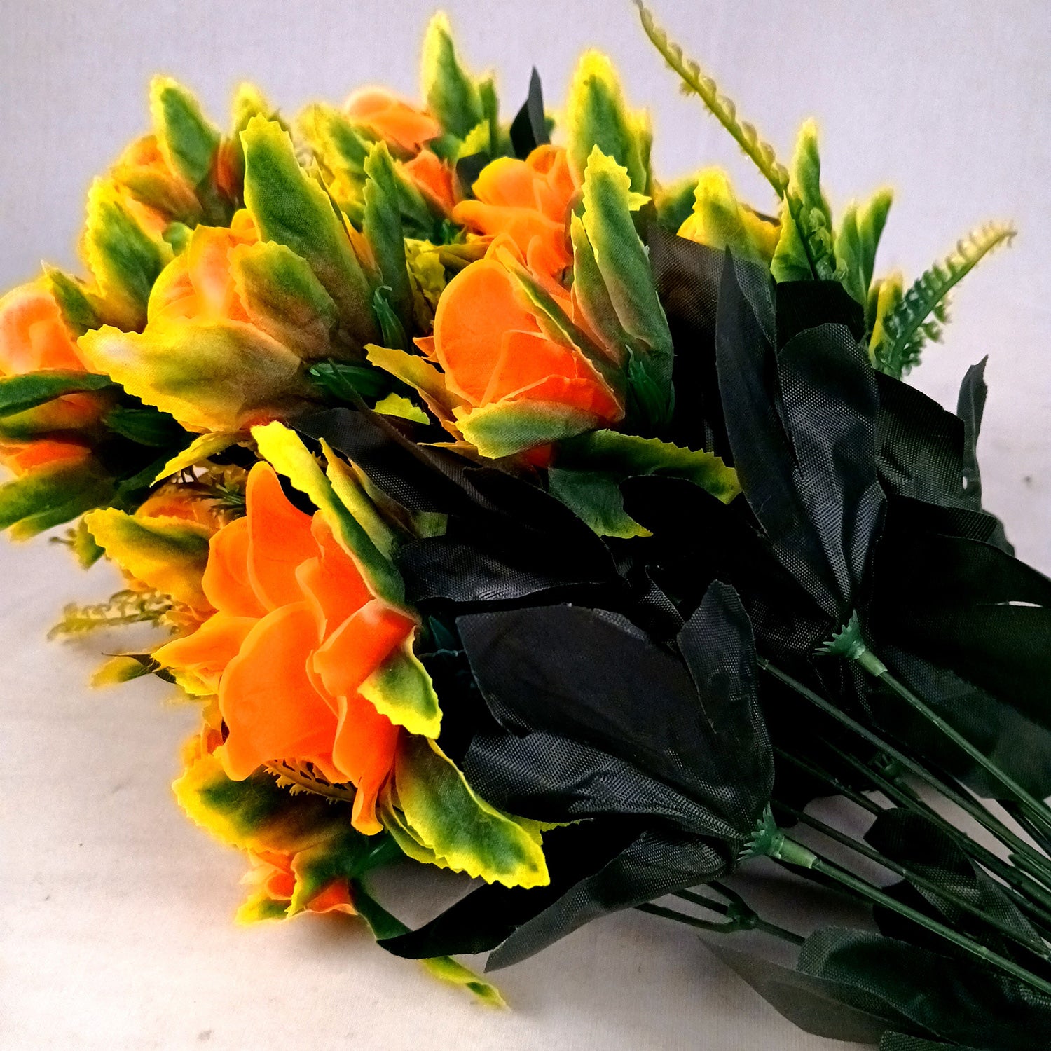 Artificial Flowers Rose Sticks | Faux Flowers Bunch - for Home Decor, Living Room, Office & Festivals Decoration (Vase Not Included) - 27 Inch - Apkamart #Colour_Orange