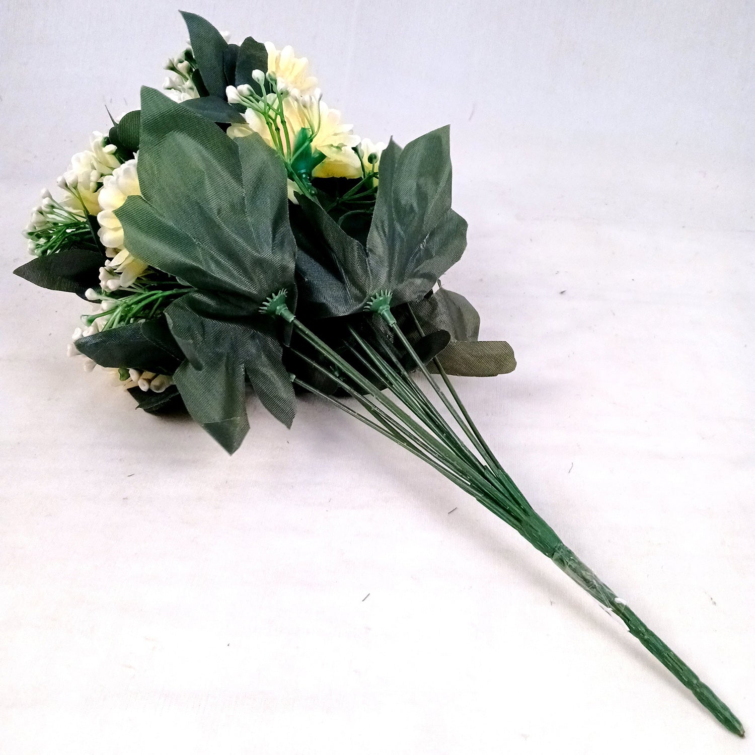 Artificial Flower Plant With Vase Pot | Decorative Flowers Bunch & Stems - for Table Vase, Pot, Home Decor, Living Room, Side Table Centerpiece & Festival Decoration - Apkamart #Colour_Off White