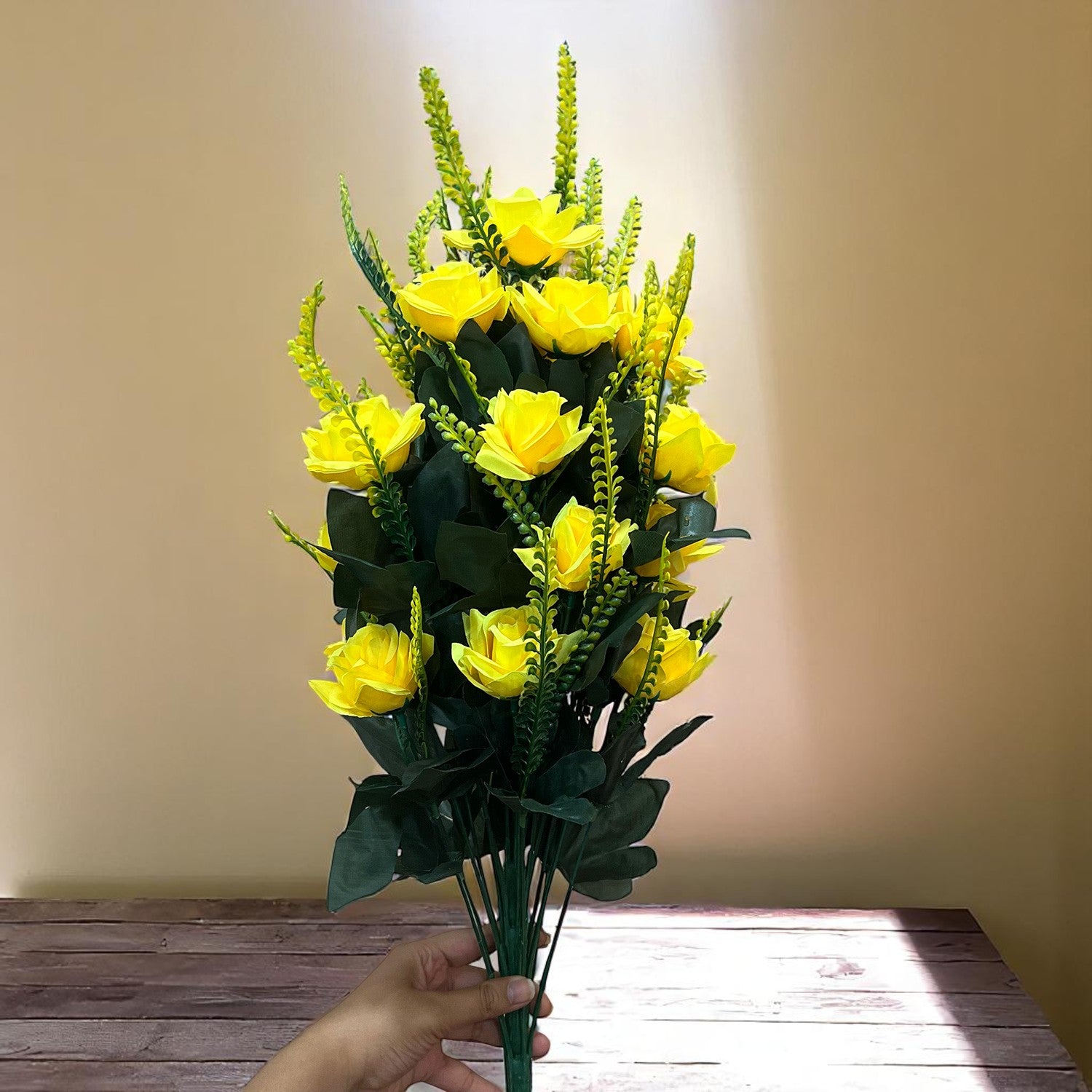 Artificial Flower Rose Bouquets | Faux Flowers Bunch - for Table Vase, Pot, Home Decor, Living Room, Side Table Centerpiece - 26 Inch - Apkamart #Colour_Yellow