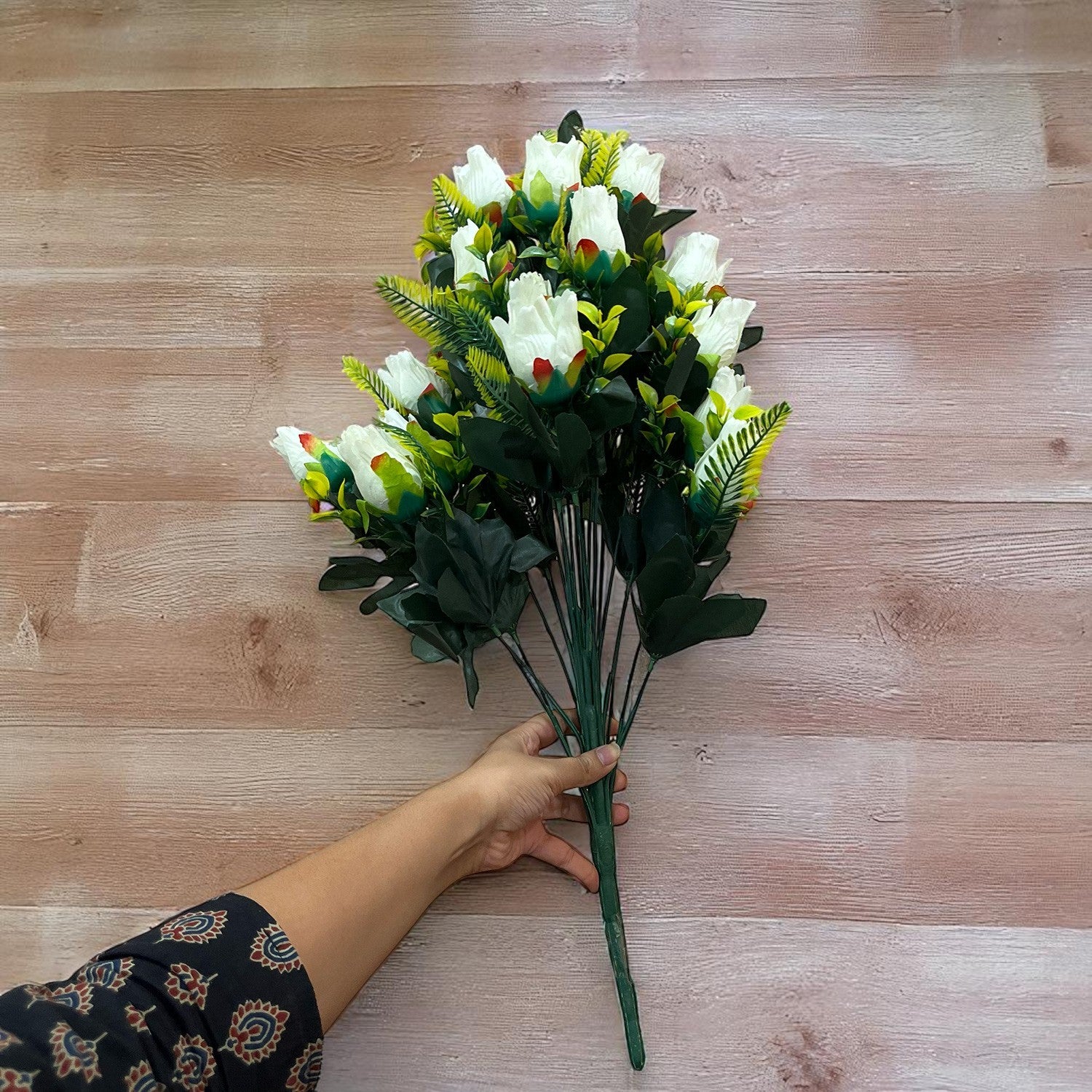 Artificial Flower Rose Bouquets | Fake Flowers Bunch - For Vase, Pot, Home, Bedroom, Balcony, Office Corner, Living Room - 26 Inch - Apkamart #Colour_White