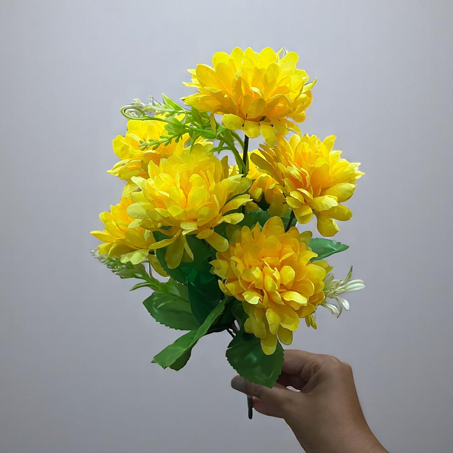 Artificial Flowers Dahlia Bunches for Vase Pot | Faux Flowers Stick - for Home Decor, Living Room, Wedding & Party Decoration (Vase Not Included) - 14 Inch - Apkamart #Colour_Yellow