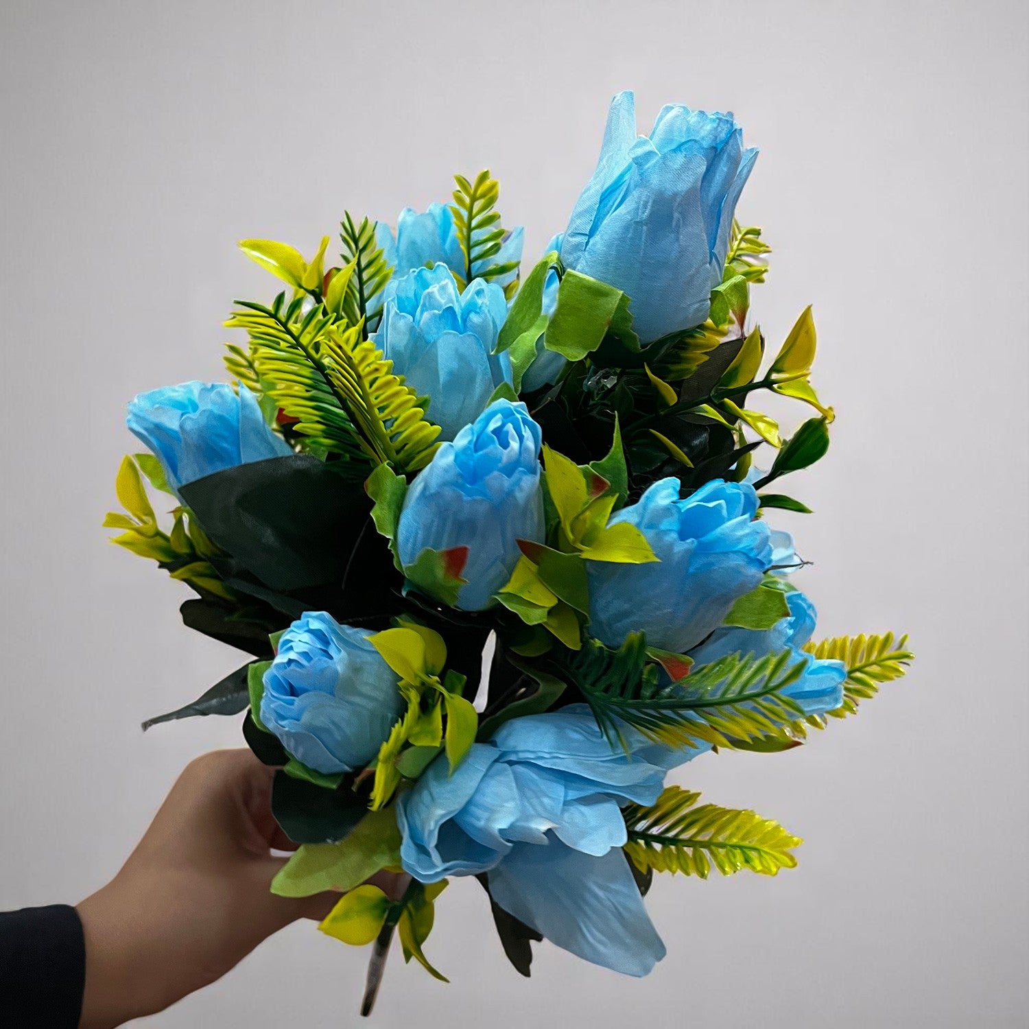 Artificial Flowers Rose Bunches for Vase Pot | Faux Flowers Stem - for Home Decor, Living Room, Office & Festivals Decoration (Vase Not Included) - 14 Inch - Apkamart #Colour_Blue