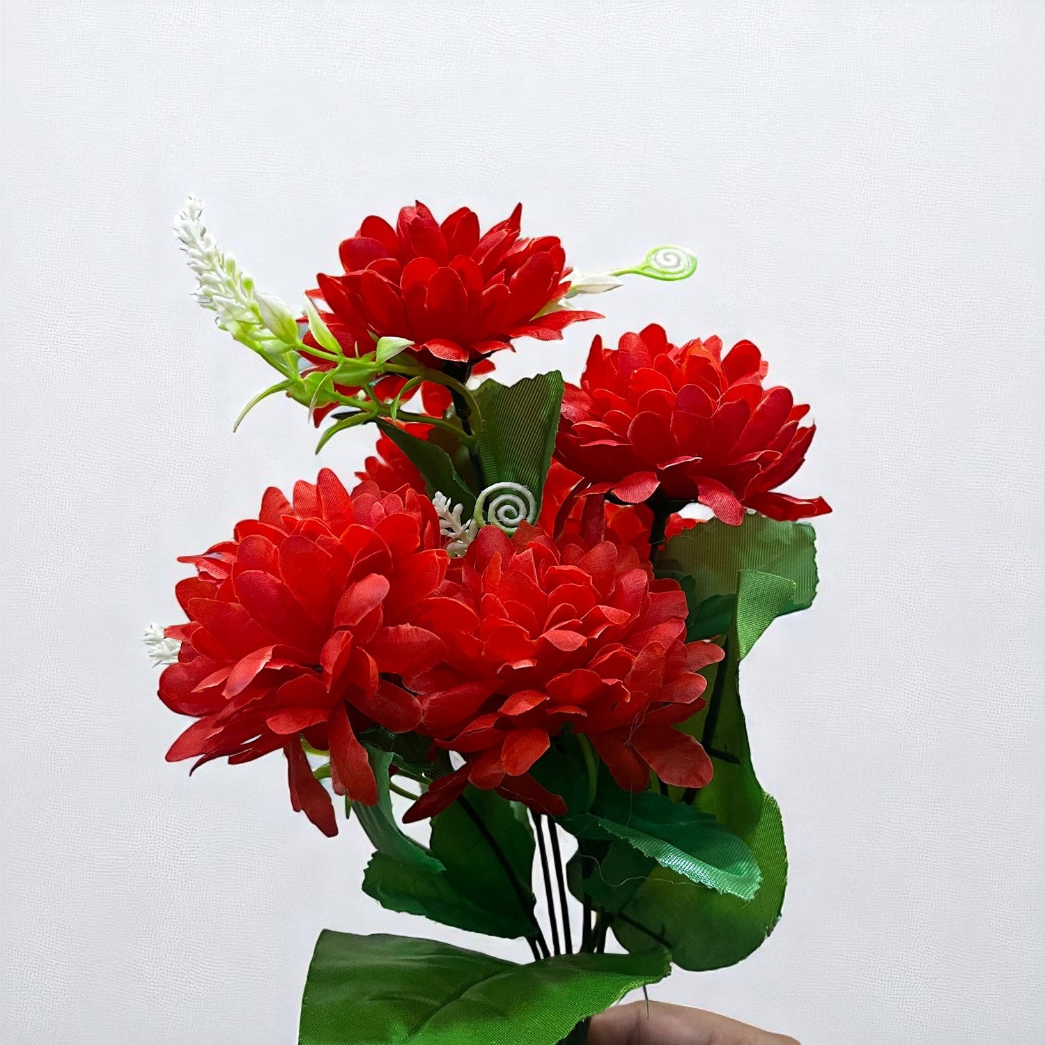 Artificial Flowers Dahlia Bunches for Vase Pot | Faux Flowers Stick - for Home Decor, Living Room, Wedding & Party Decoration (Vase Not Included) - 14 Inch - Apkamart #Colour_Red