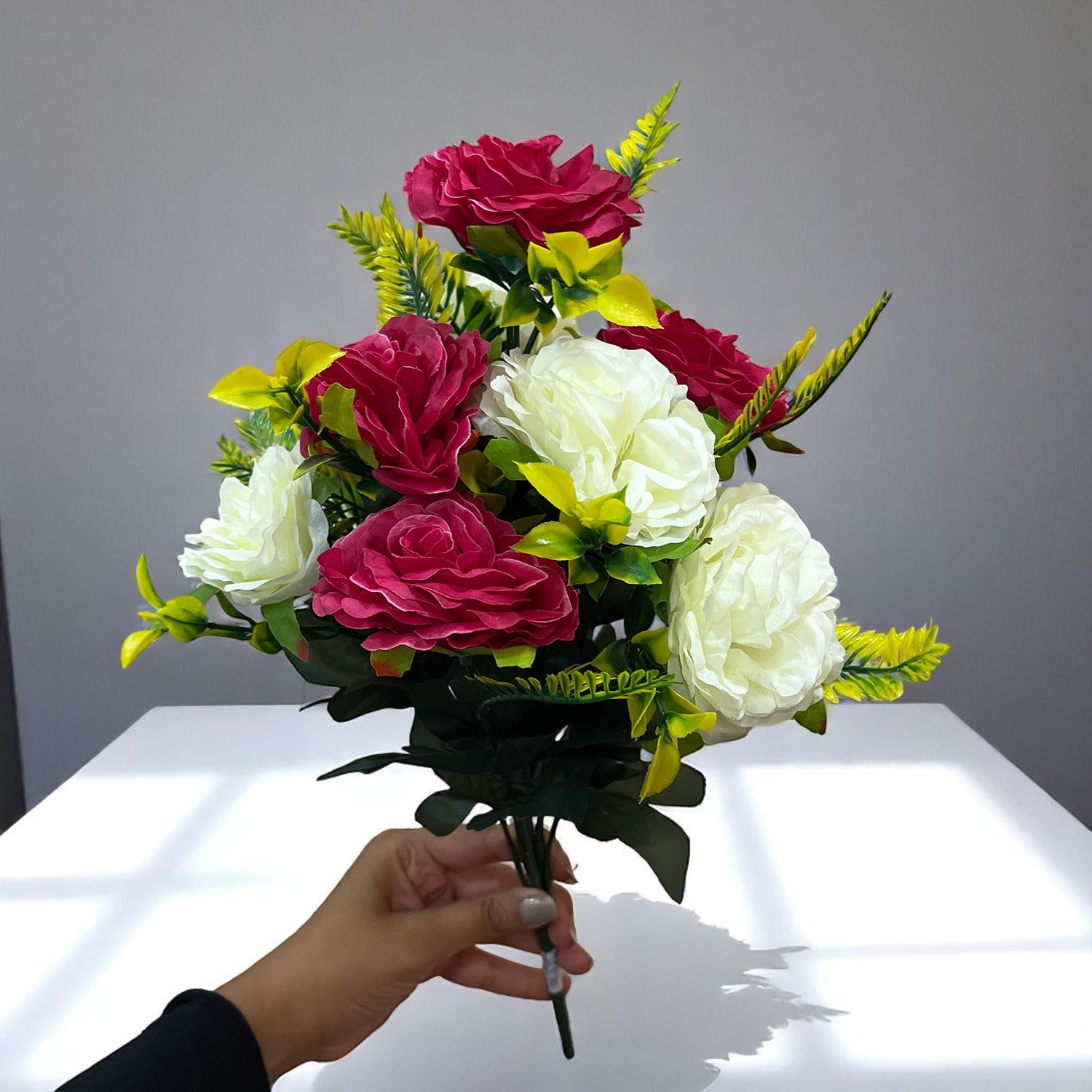 Artificial Flowers Rose Bunches for Vase Pot | Faux Flowers Stem - for Home Decor, Living Room, Office & Festivals Decoration (Vase Not Included) - 16 Inch - Apkamart #Style_Design 2