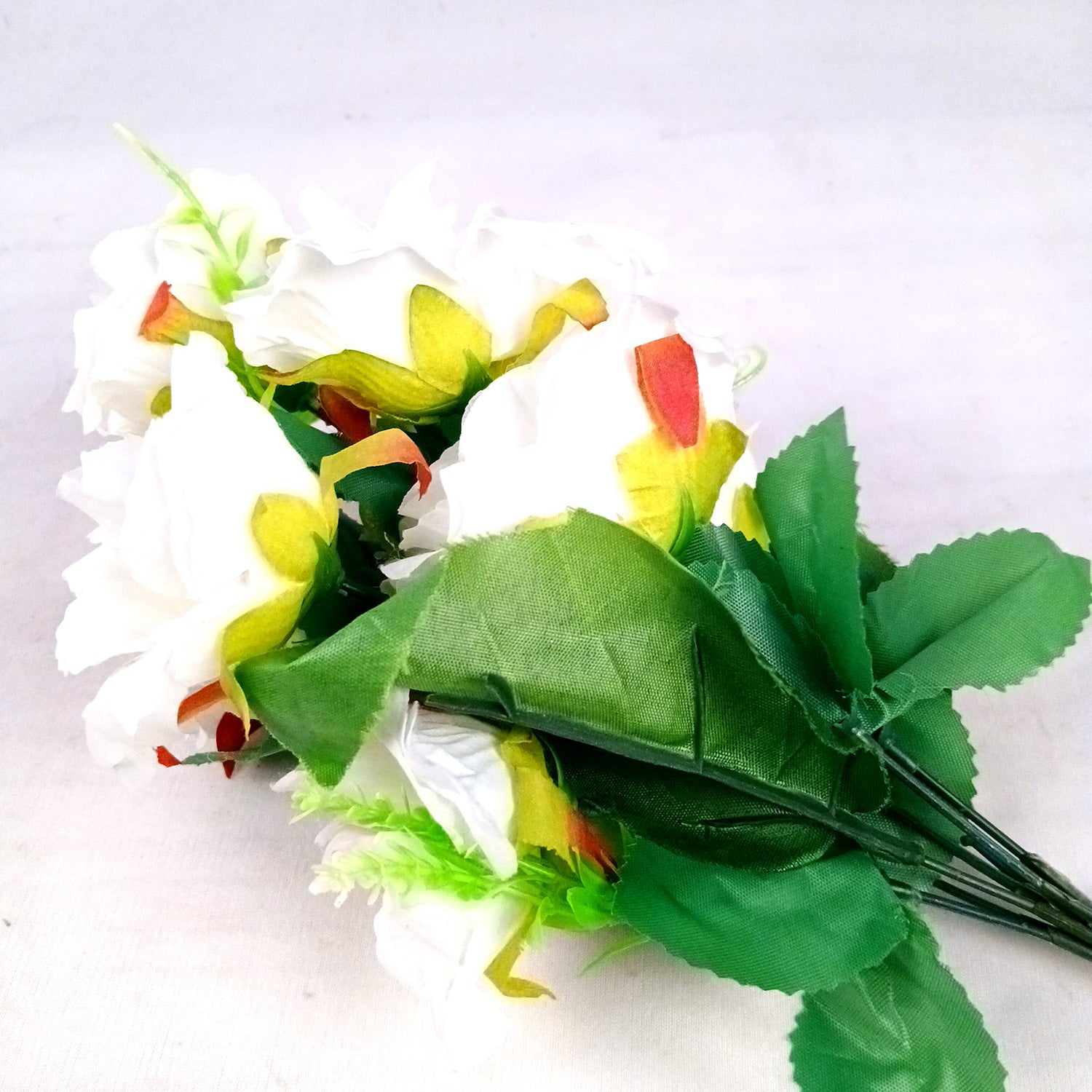 Artificial Flowers Rose | Faux Gulab Flowers Bunch - for Home Decor, Living Room, Office & Festivals Decoration (Vase Not Included) - 15 Inch  Apkamart #Colour_White