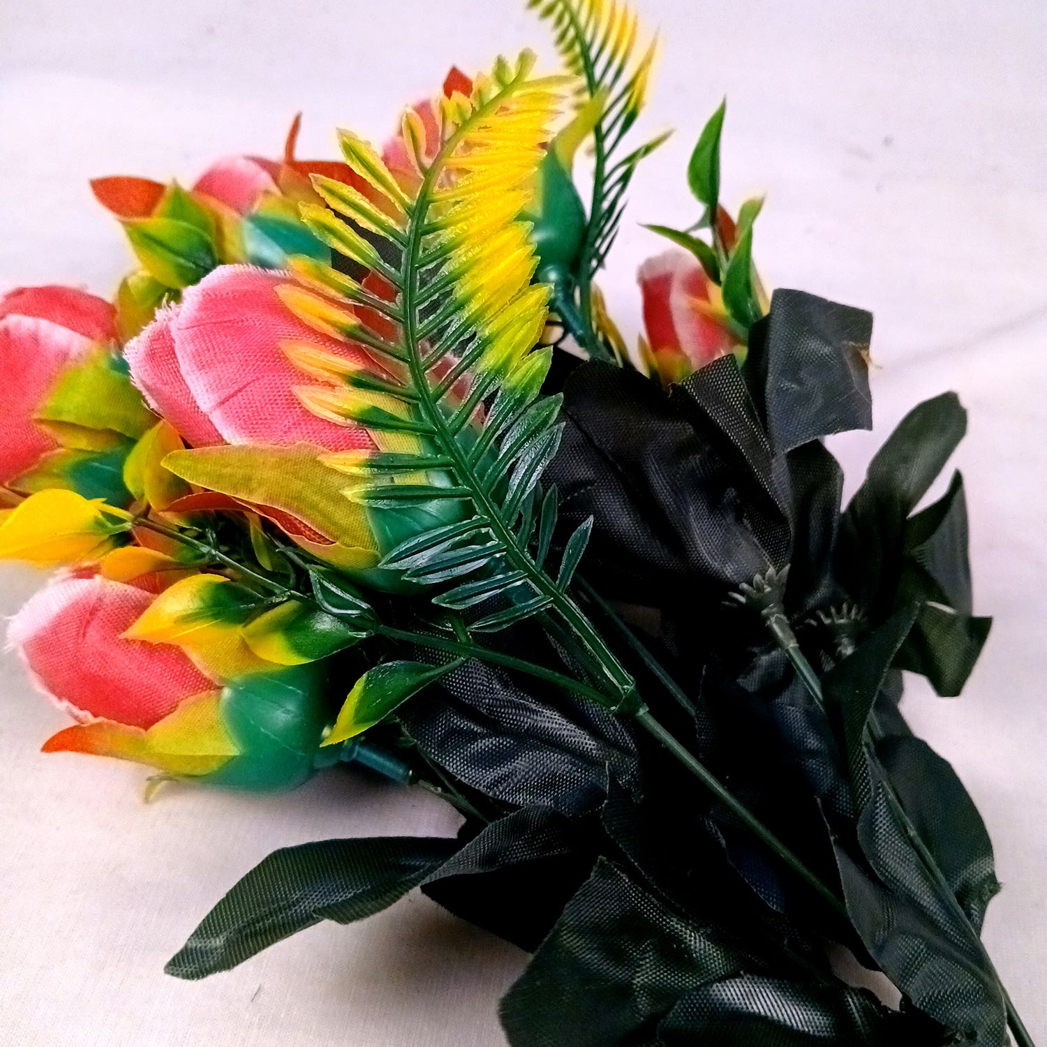 Artificial Flowers Rose Bunches For Pot | Faux Flower Sticks - for Home Decor, Living Room, Office & Festivals Decoration (Vase Not Included) - 14 Inch - Apkamart #Colour_Pink