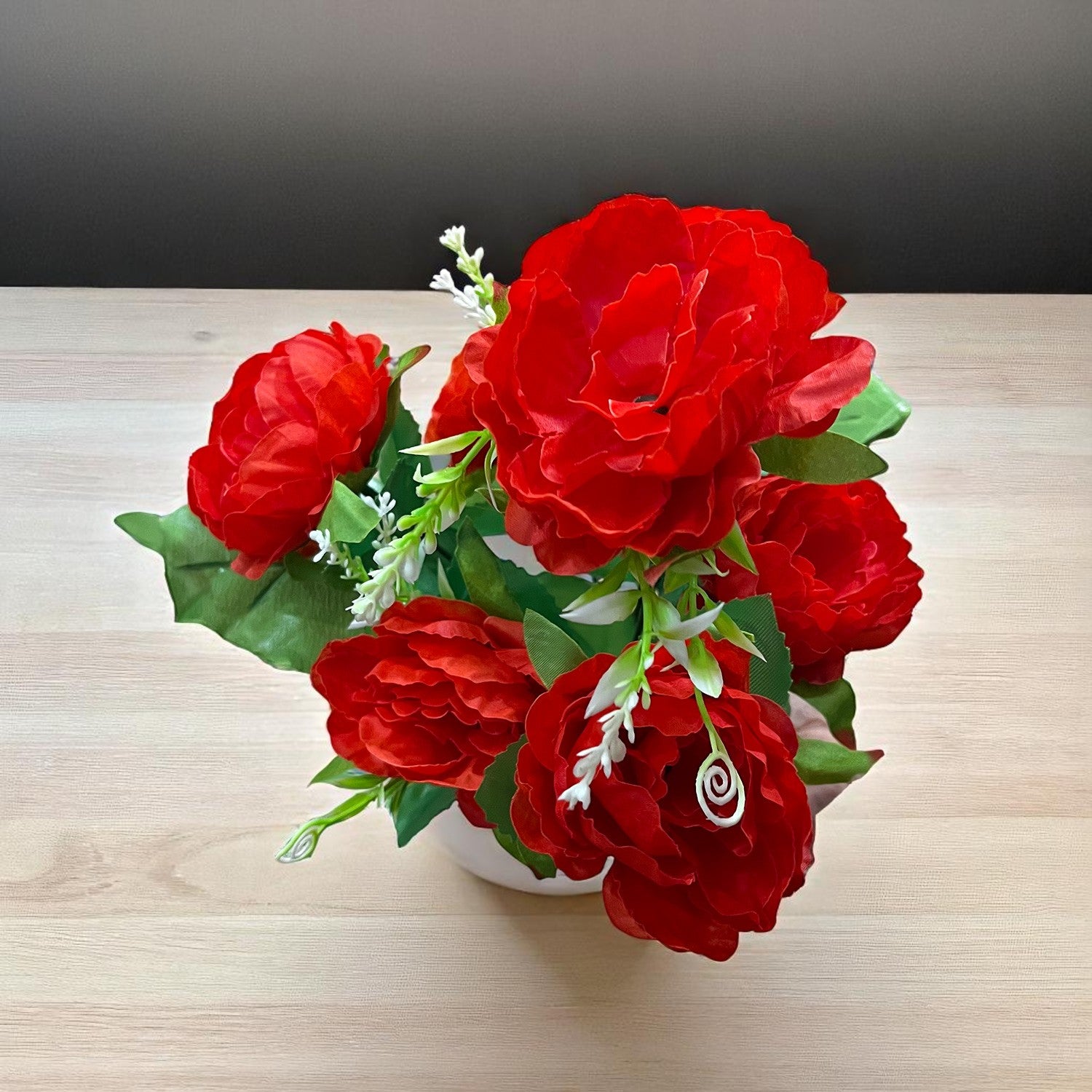 Artificial Flowers Rose Bunches for Vase Pot | Faux Flowers Stem - for Home Decor, Living Room, Office & Festivals Decoration (Vase Not Included) - 14 Inch - Apkamart #Colour_Red
