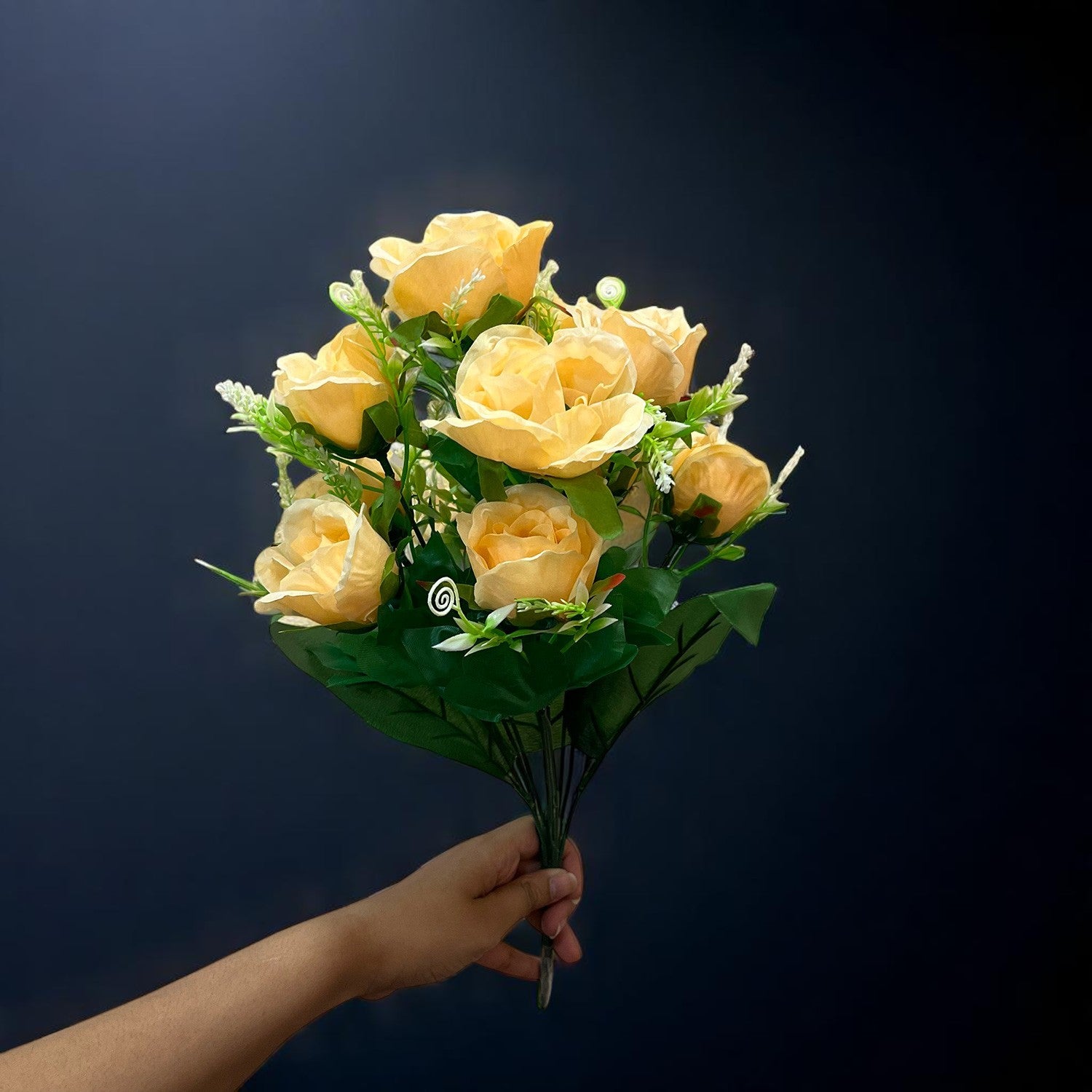 Artificial Rose Flower Bouquets | Faux Flowers Bunch - for Table Vase, Pot, Home Decor, Living Room, Side Table Centerpiece - 17 Inch - Apkamart #Style_Design 1