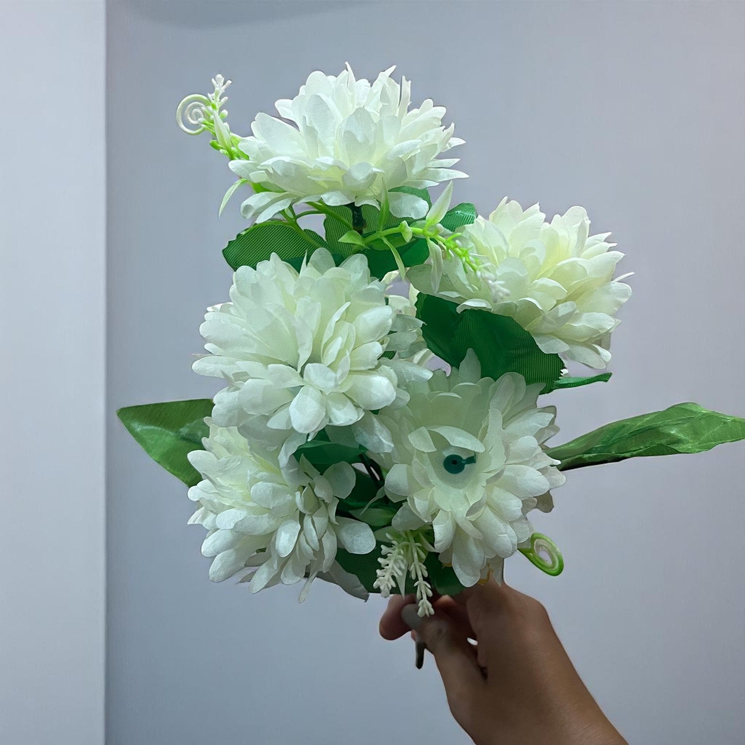 Artificial Flowers Dahlia Bunches for Vase Pot | Faux Flowers Stick - for Home Decor, Living Room, Wedding & Party Decoration (Vase Not Included) - 14 Inch - Apkamart #Colour_White