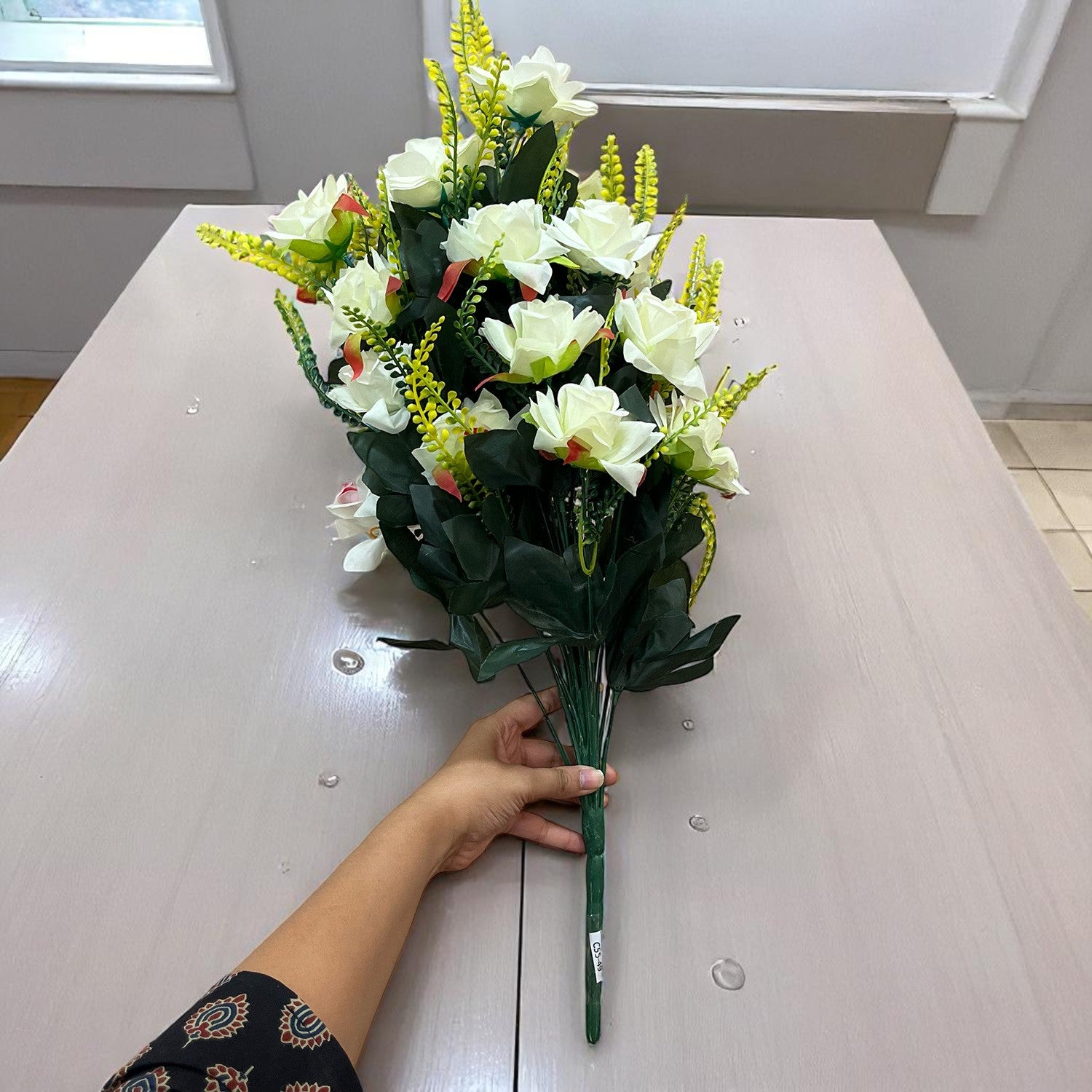 Artificial Flower Rose Bouquets | Faux Flowers Bunch - for Table Vase, Pot, Home Decor, Living Room, Side Table Centerpiece - 26 Inch - Apkamart #Colour_White