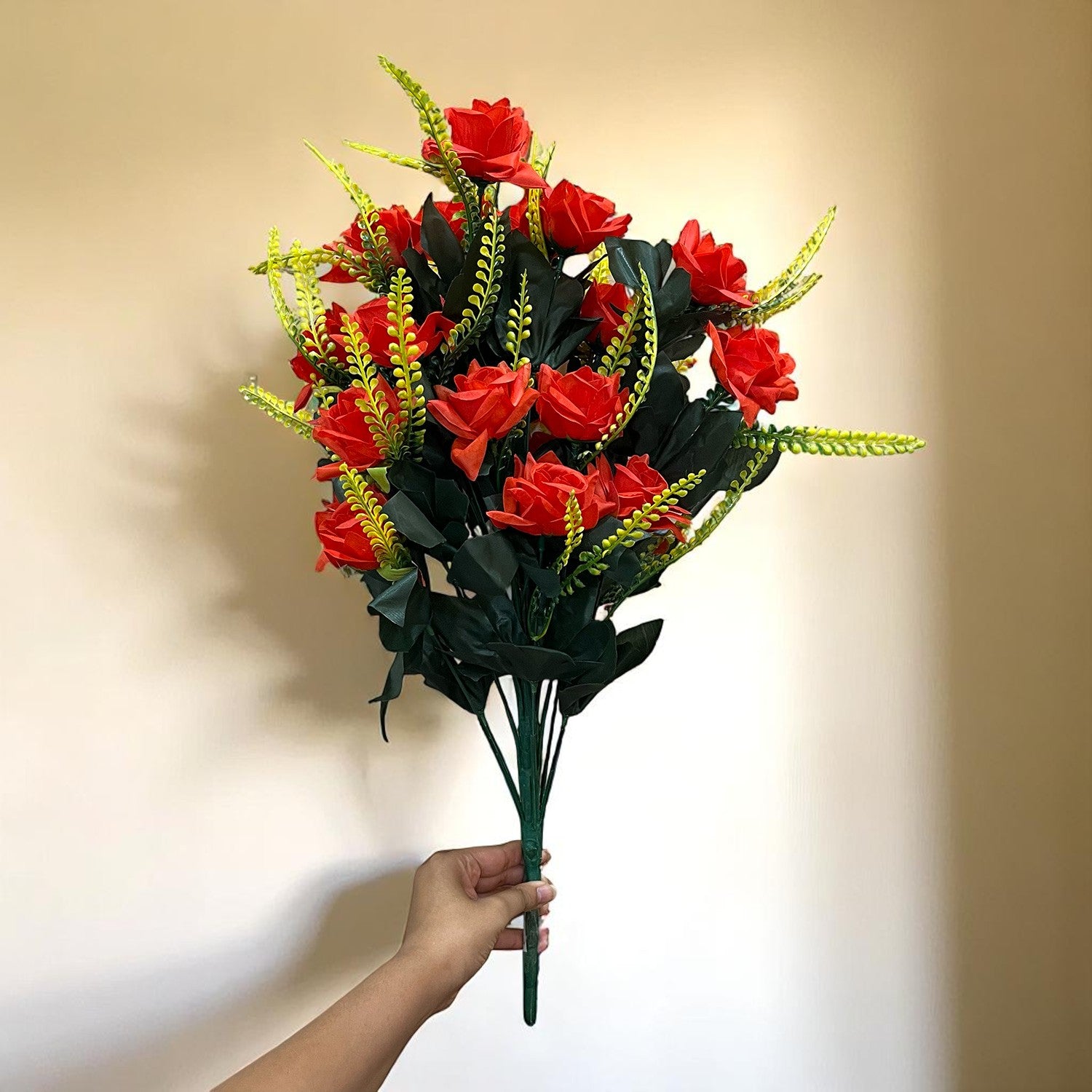 Artificial Flower Rose Bouquets | Faux Flowers Bunch - for Table Vase, Pot, Home Decor, Living Room, Side Table Centerpiece - 26 Inch - Apkamart #Colour_Red