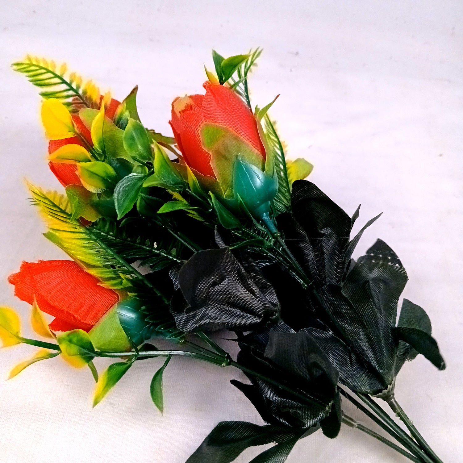 Artificial Flowers Rose Bunches For Pot | Faux Flower Sticks - for Home Decor, Living Room, Office & Festivals Decoration (Vase Not Included) - 14 Inch - Apkamart #Colour_Red