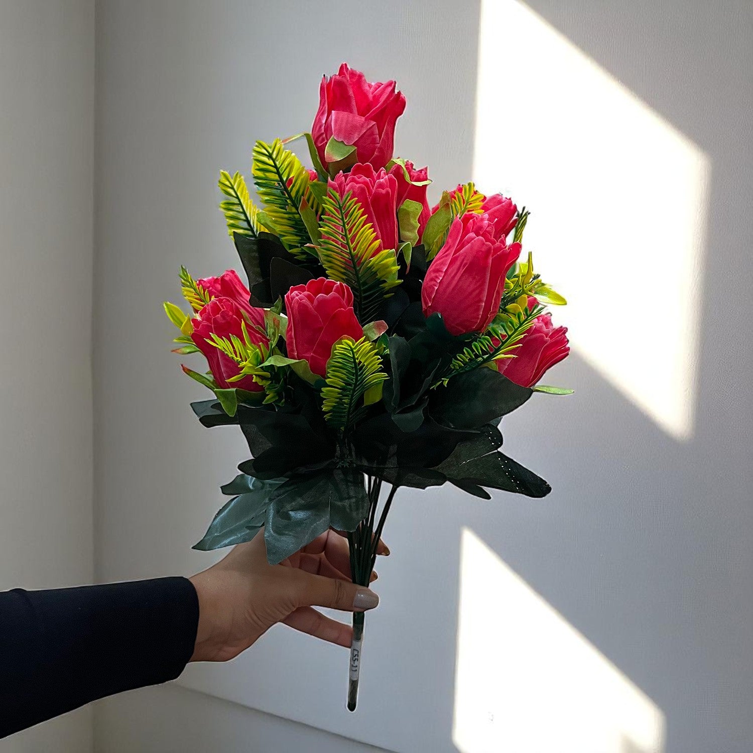 Artificial Flowers Rose Sticks | Faux Flowers Bunch / Bouquet - for Home Decor, Living Room, Office & Festivals Decoration (Vase Not Included) - 15 Inch - Apkamart #Colour_Pink