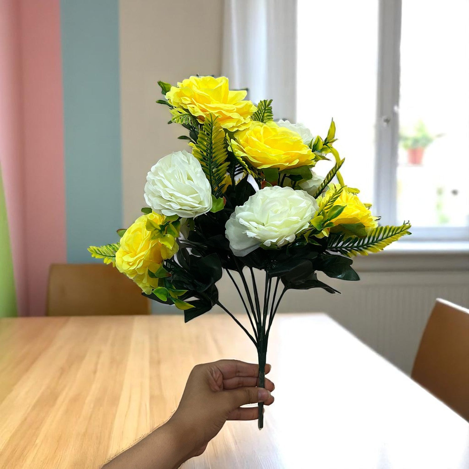 Artificial Flowers Rose Bunches for Vase Pot | Faux Flowers Stem - for Home Decor Living Office Corner Room Side Table Centerpiece - 18 Inch - Apkamart #Style_Design 1