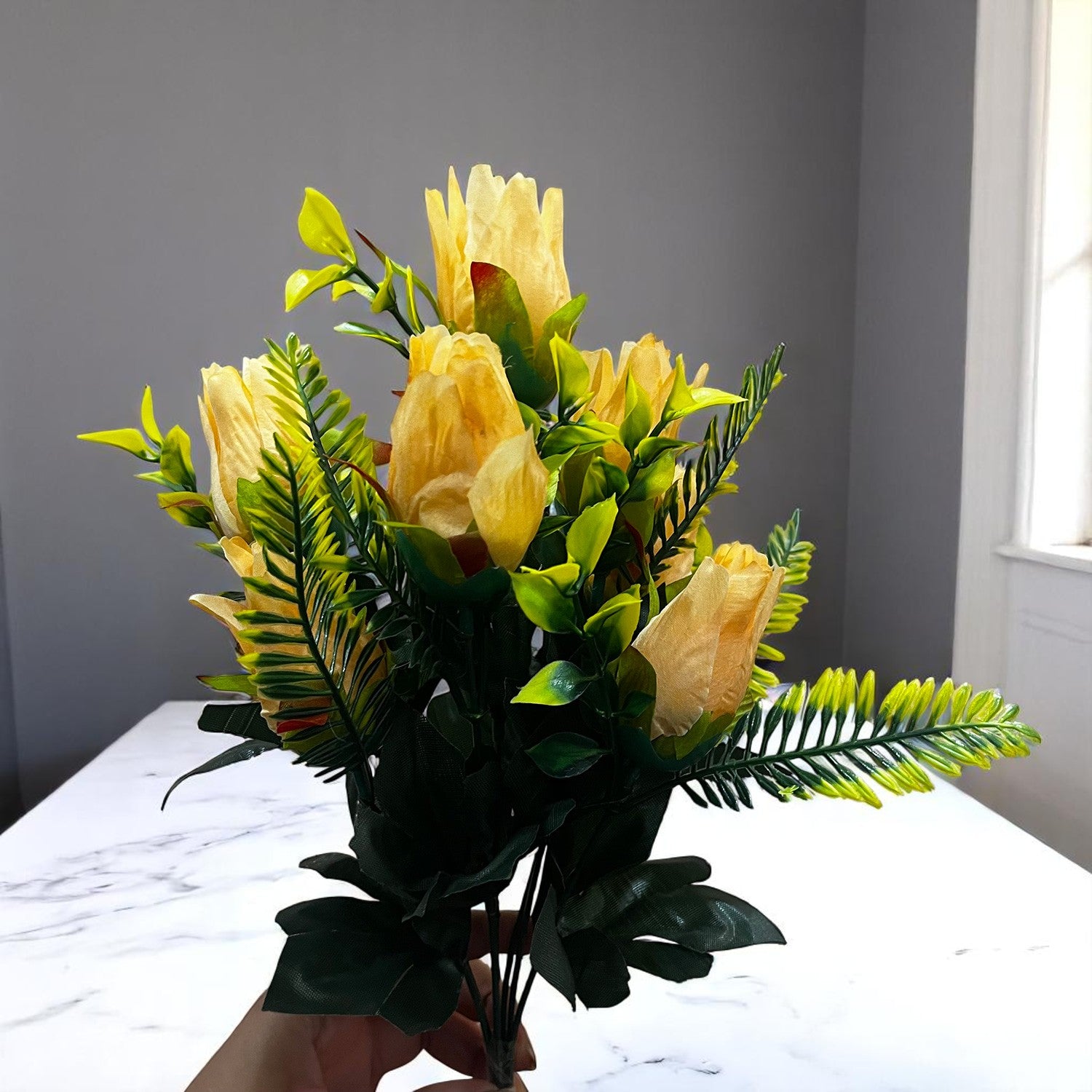 Artificial Flowers Rose Bouquet | Faux Flowers Bunch / Sticks - for Home Decor, Living Room, Office & Festivals Decoration (Vase Not Included) - 15 Inch - Apkamart #Colour_Orange