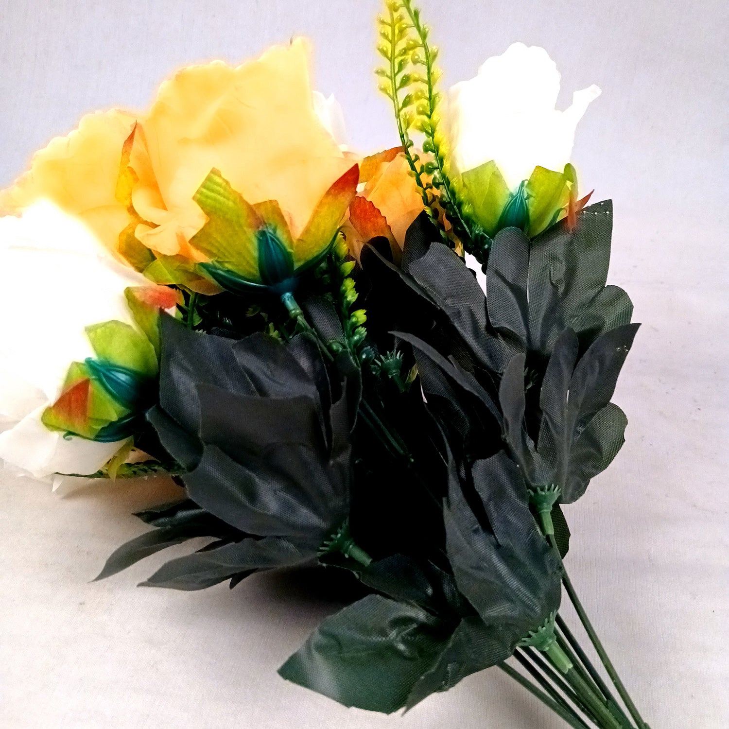 Artificial Flower Plant - Cherry Blossom | Decorative Flowers Bunch & Stems - for Table Vase, Pot, Home Decor, Living Room, Side Table Centerpiece & Festival Decoration - Apkamart #Color_Peach & White