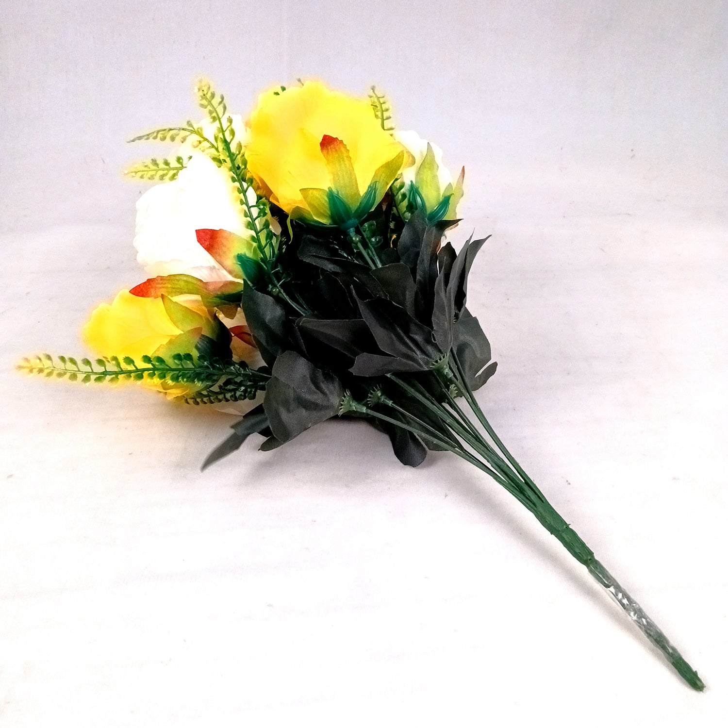 Artificial Flower Plant - Cherry Blossom | Decorative Flowers Bunch & Stems - for Table Vase, Pot, Home Decor, Living Room, Side Table Centerpiece & Festival Decoration - Apkamart #Color_Yellow & White