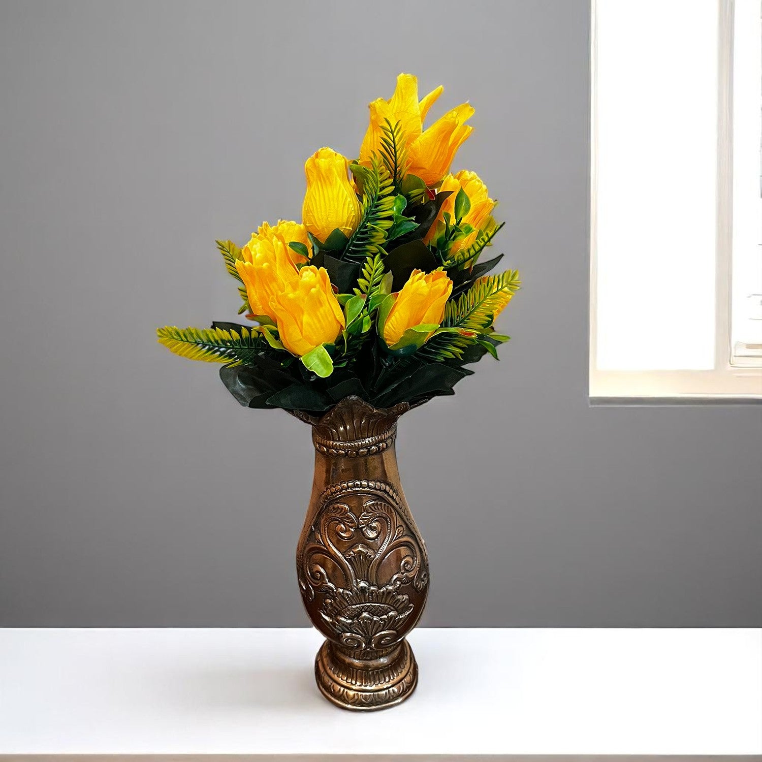 Artificial Flowers Rose Sticks | Faux Flowers Bunch / Bouquet - for Home Decor, Living Room, Office & Festivals Decoration (Vase Not Included) - 15 Inch - Apkamart #Colour_Orange