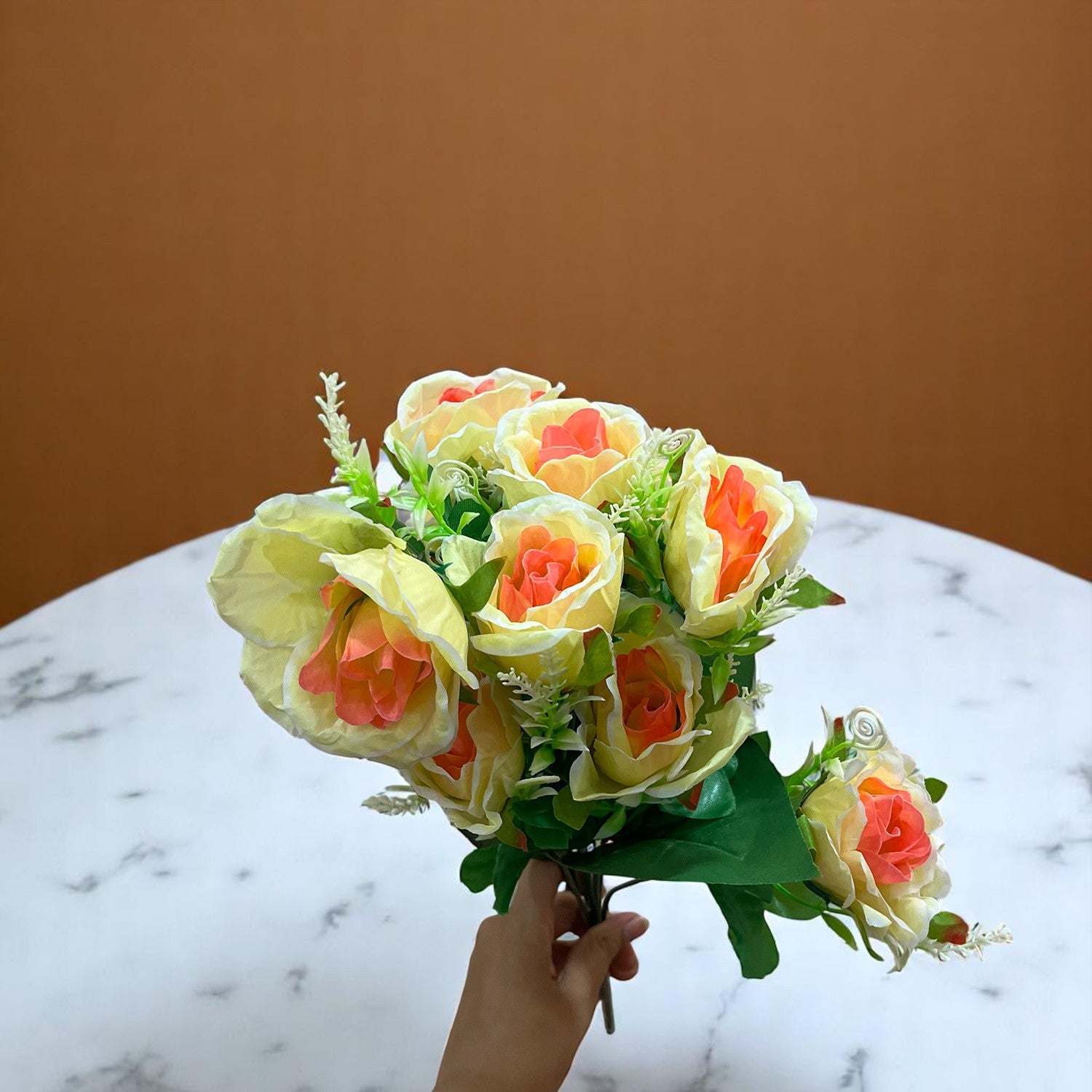 Artificial Rose Flower Bouquets | Faux Flowers Bunch - for Table Vase, Pot, Home Decor, Living Room, Side Table Centerpiece - 17 Inch - Apkamart #Style_Design 2