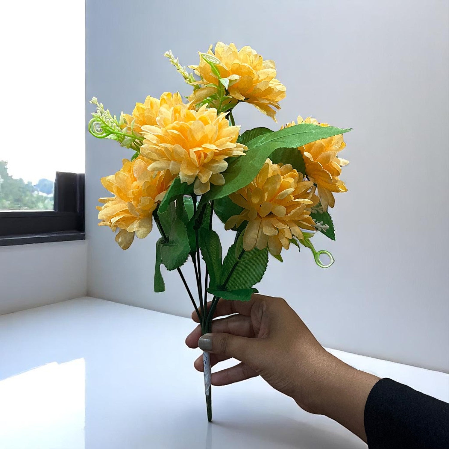 Artificial Flowers Dahlia Bunches for Vase Pot | Faux Flowers Stick - for Home Decor, Living Room, Wedding & Party Decoration (Vase Not Included) - 14 Inch - Apkamart #Colour_Orange