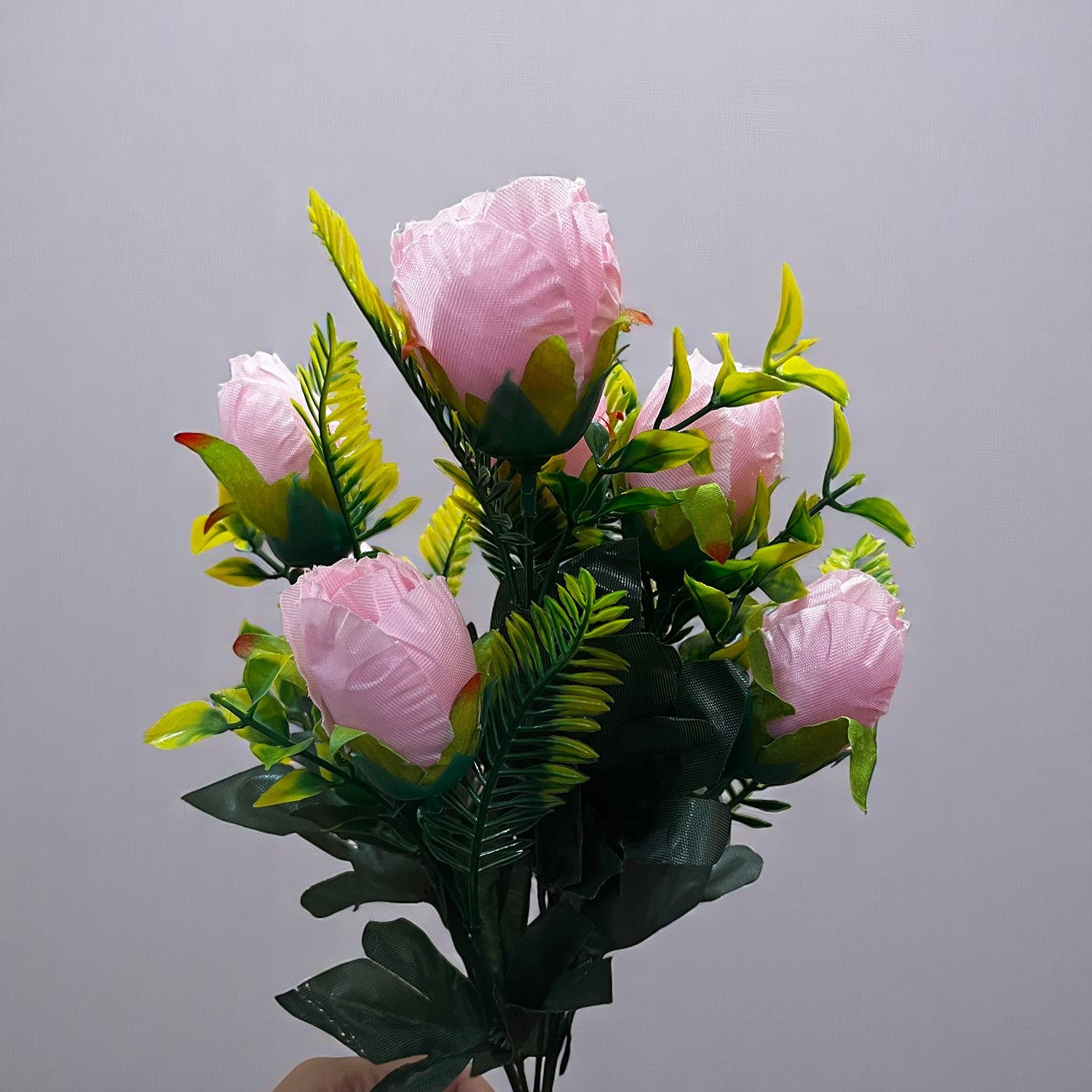 Artificial Flowers Rose Bunches For Pot | Faux Flower Sticks - for Home Decor, Living Room, Office & Festivals Decoration (Vase Not Included) - 14 Inch - Apkamart #Colour_Pink