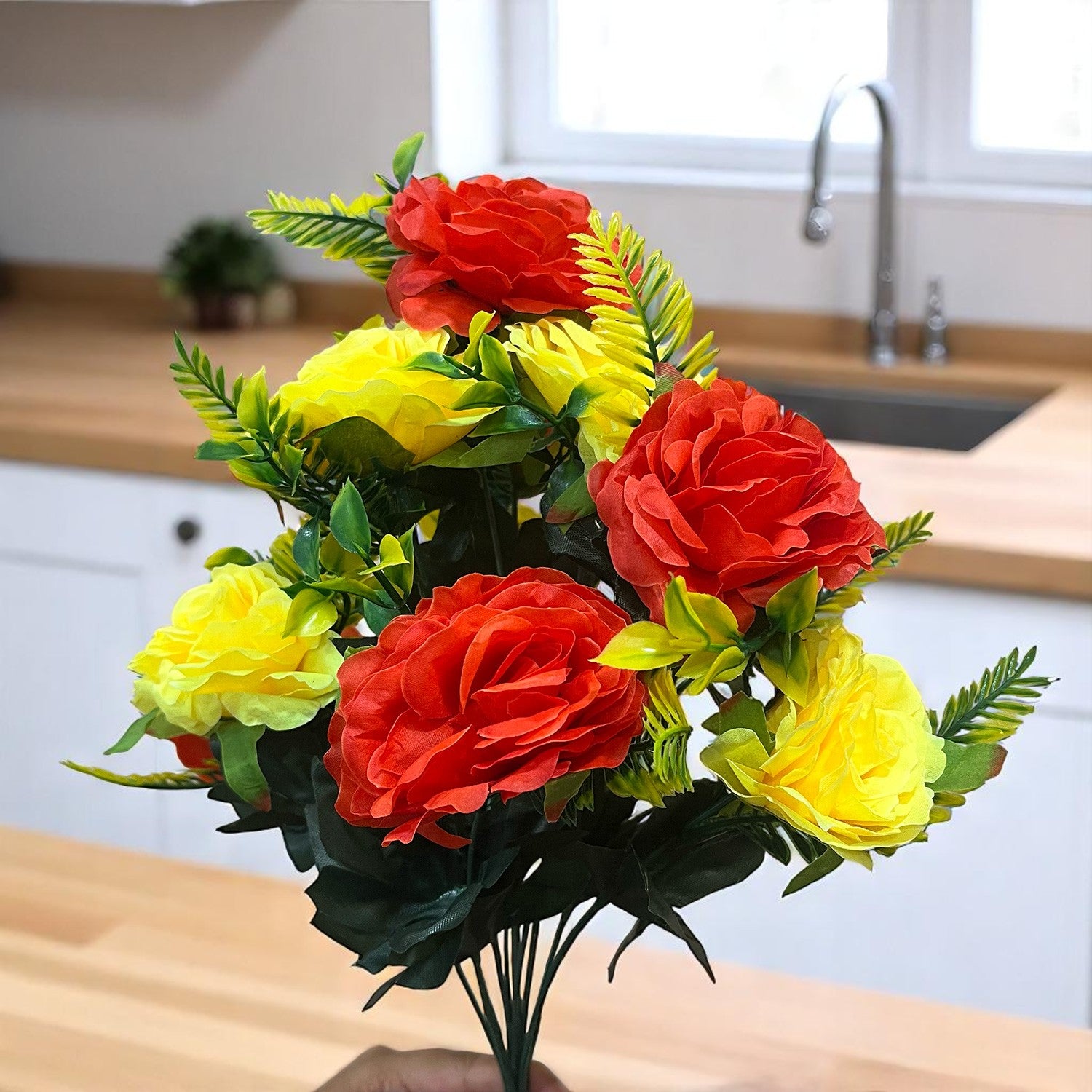 Artificial Flowers Rose Bunches for Vase Pot | Faux Flowers Stem - for Home Decor Living Room Side Table Centerpiece - 18 Inch - Apkamart #Style_Design 1