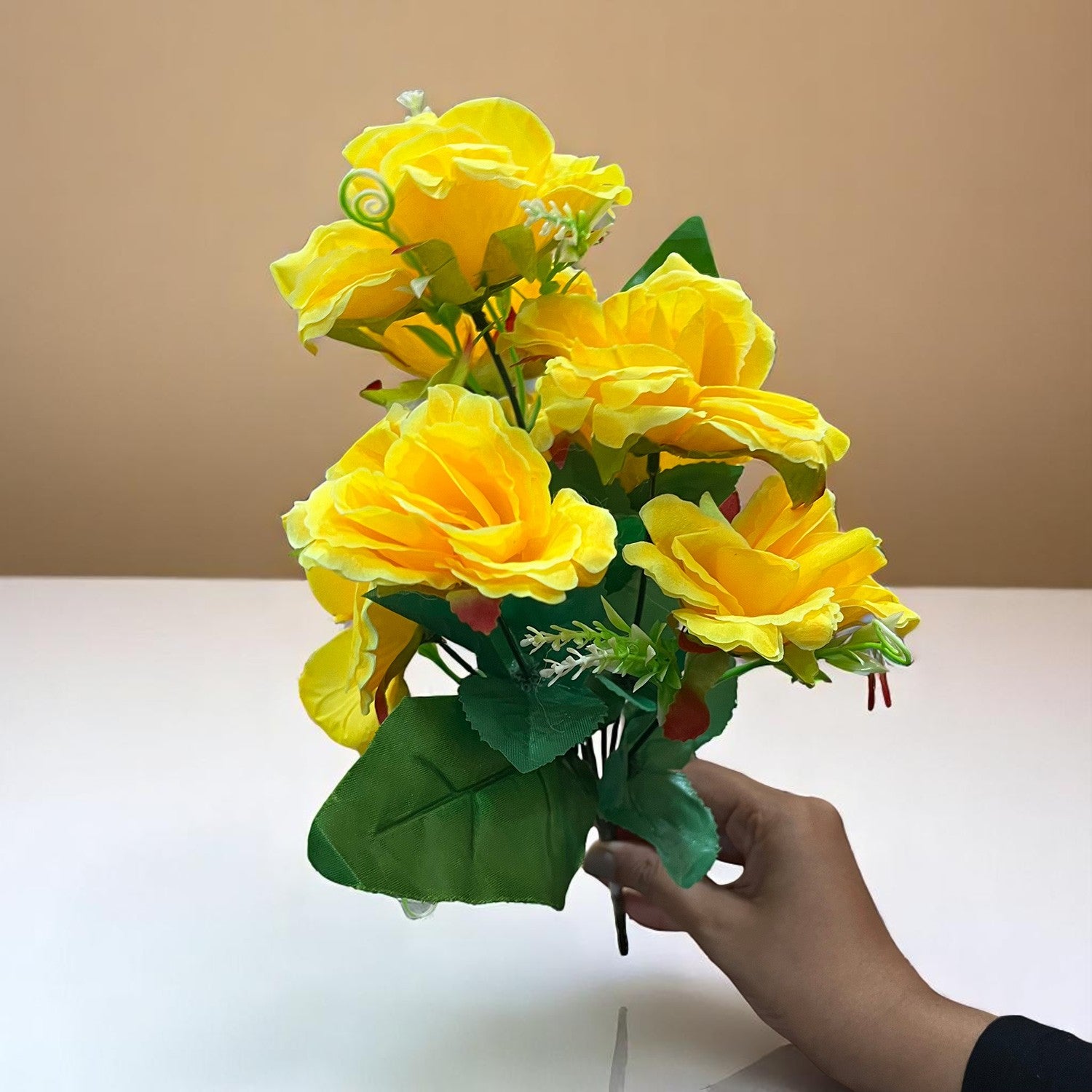 Artificial Flowers Rose Bunches for Vase Pot | Faux Flowers Stem - for Home Decor, Living Room, Office & Festivals Decoration (Vase Not Included) - 14 Inch - Apkamart #Colour_Yellow