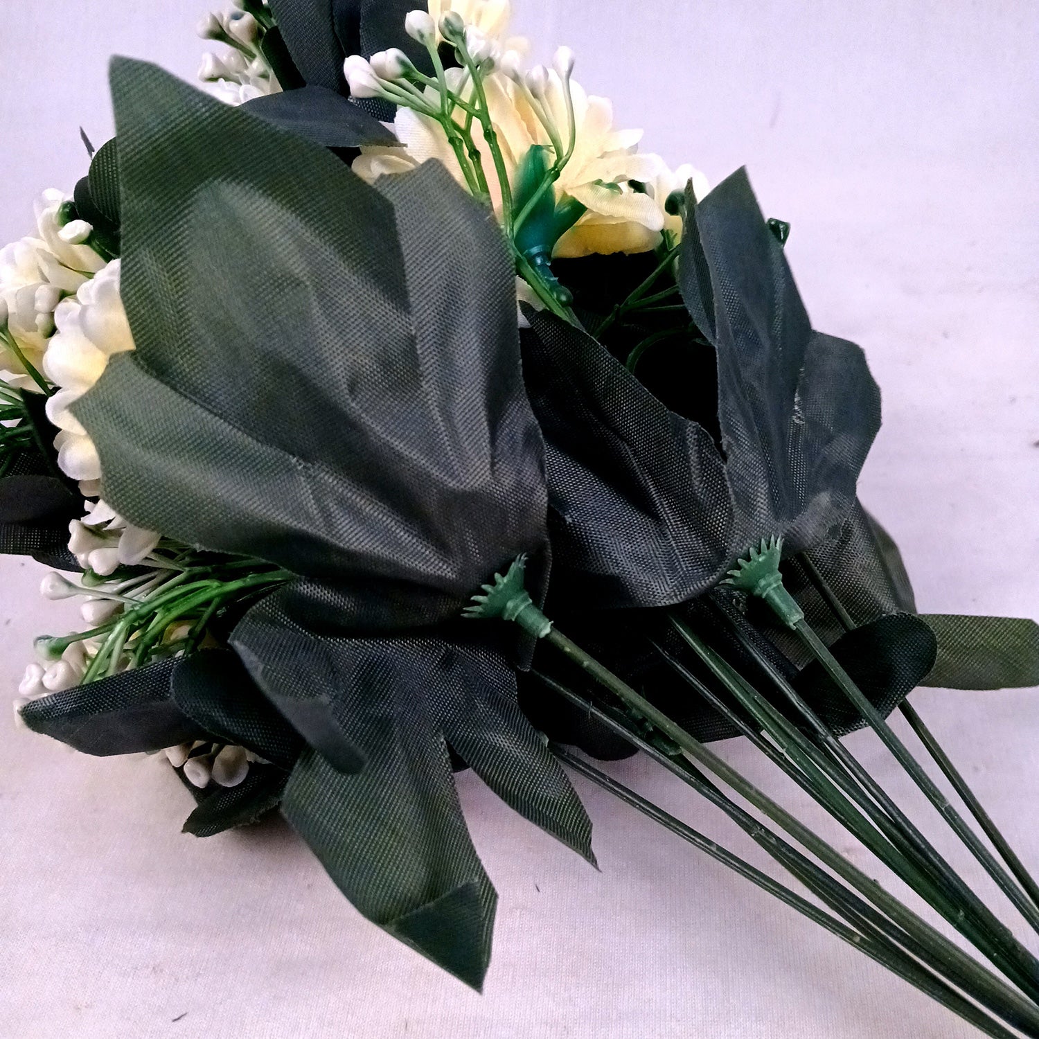 Artificial Flower Plant With Vase Pot | Decorative Flowers Bunch & Stems - for Table Vase, Pot, Home Decor, Living Room, Side Table Centerpiece & Festival Decoration - Apkamart #Colour_Off White