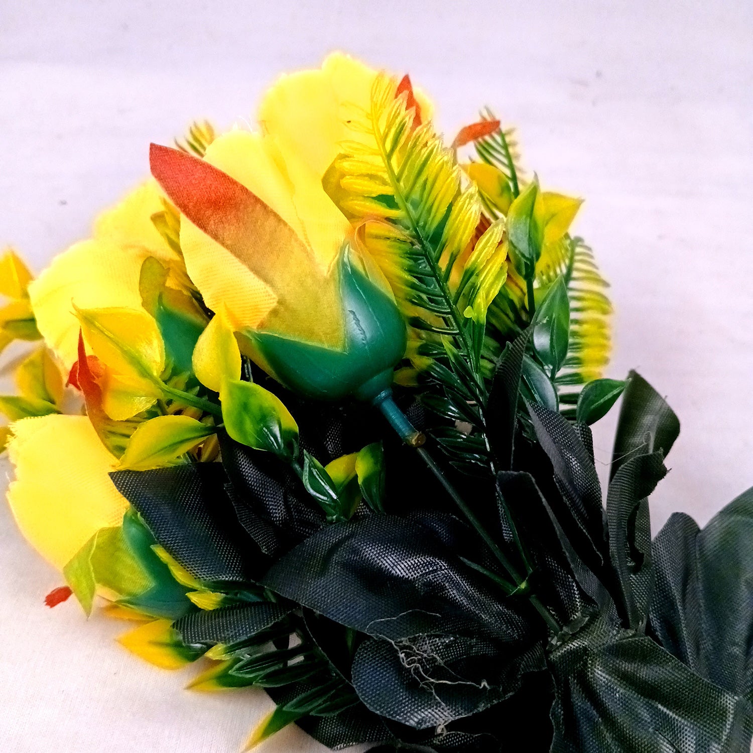 Artificial Flowers Rose Bunches For Pot | Faux Flower Sticks - for Home Decor, Living Room, Office & Festivals Decoration (Vase Not Included) - 14 Inch - Apkamart #Colour_Yellow