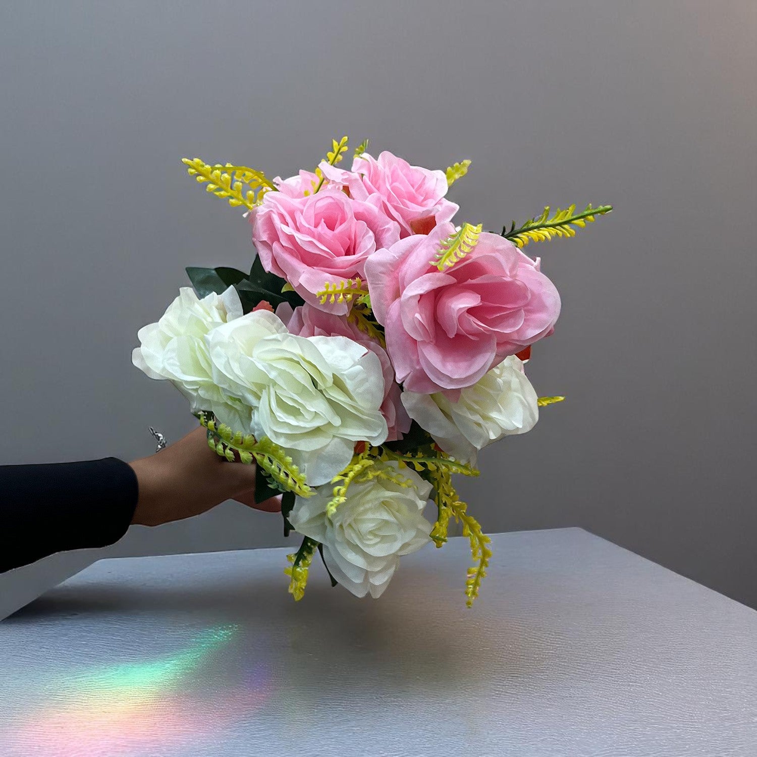 Artificial Flowers Rose Bunches for Vase Pot | Faux Flowers Stem - for Home Decor, Living Room, Office & Festivals Decoration (Vase Not Included) - 16 Inch - Apkamart #Style_Design 1