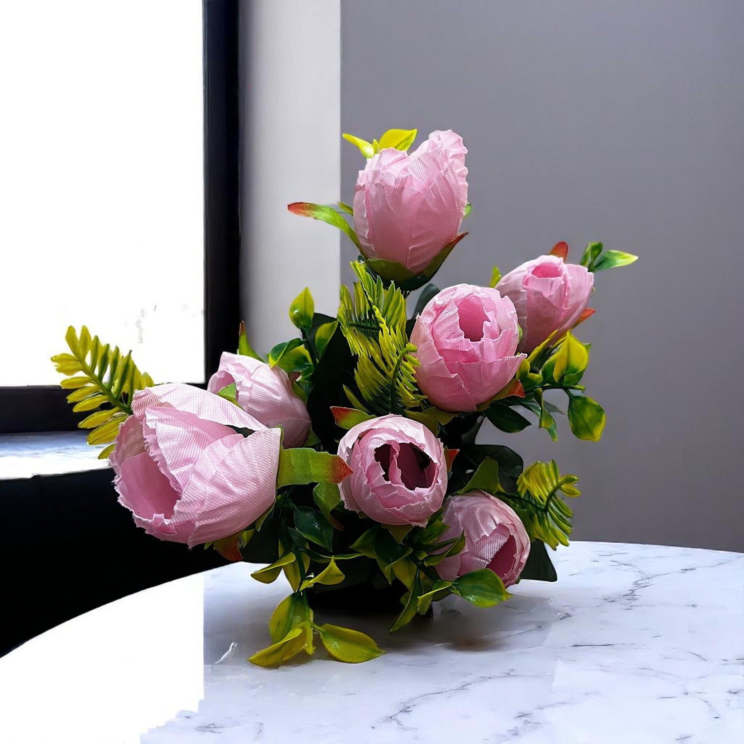 Artificial Flowers Rose Bunches For Pot | Faux Flower Sticks - for Home Decor, Living Room, Office & Festivals Decoration (Vase Not Included) - 14 Inch - Apkamart #Colour_Pink