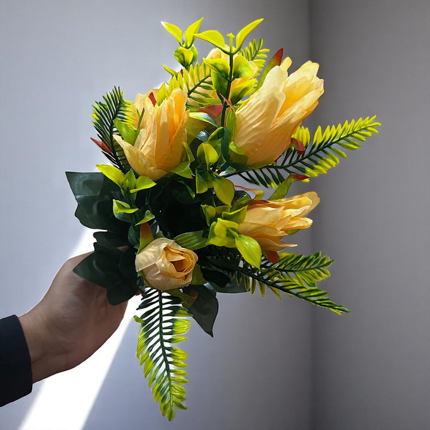 Artificial Flowers Rose Bouquet | Faux Flowers Bunch / Sticks - for Home Decor, Living Room, Office & Festivals Decoration (Vase Not Included) - 15 Inch - Apkamart #Colour_Orange