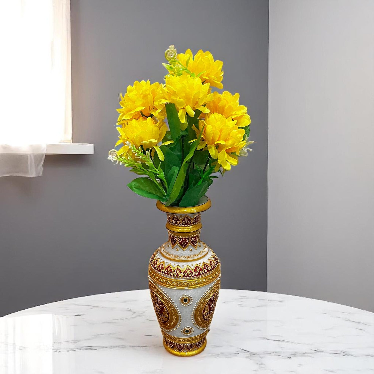 Artificial Flowers Dahlia Bunches for Vase Pot | Faux Flowers Stick - for Home Decor, Living Room, Wedding & Party Decoration (Vase Not Included) - 14 Inch - Apkamart #Colour_Yellow