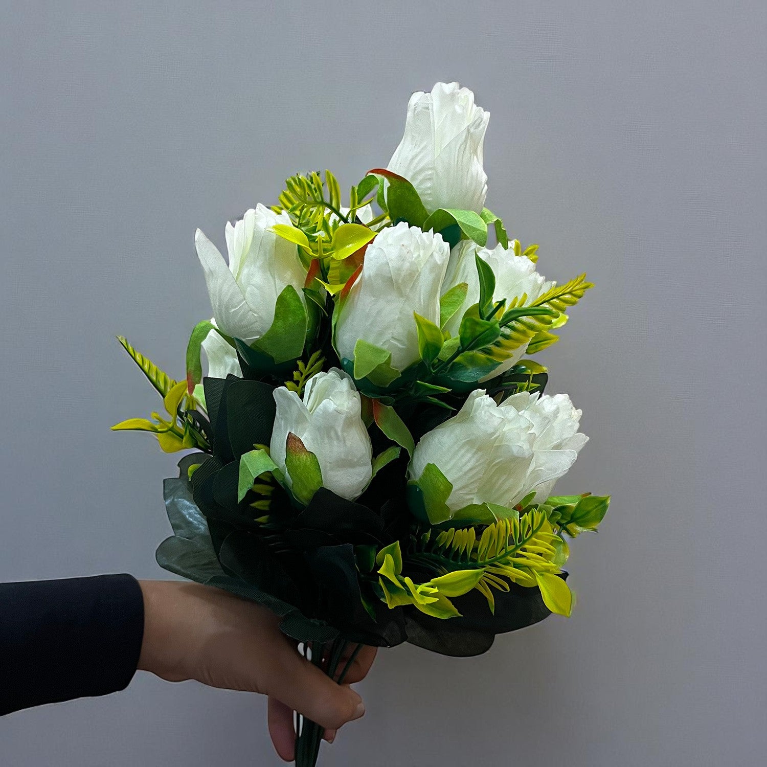 Artificial Flowers Rose Sticks | Faux Flowers Bunch / Bouquet - for Home Decor, Living Room, Office & Festivals Decoration (Vase Not Included) - 15 Inch - Apkamart #Colour_White