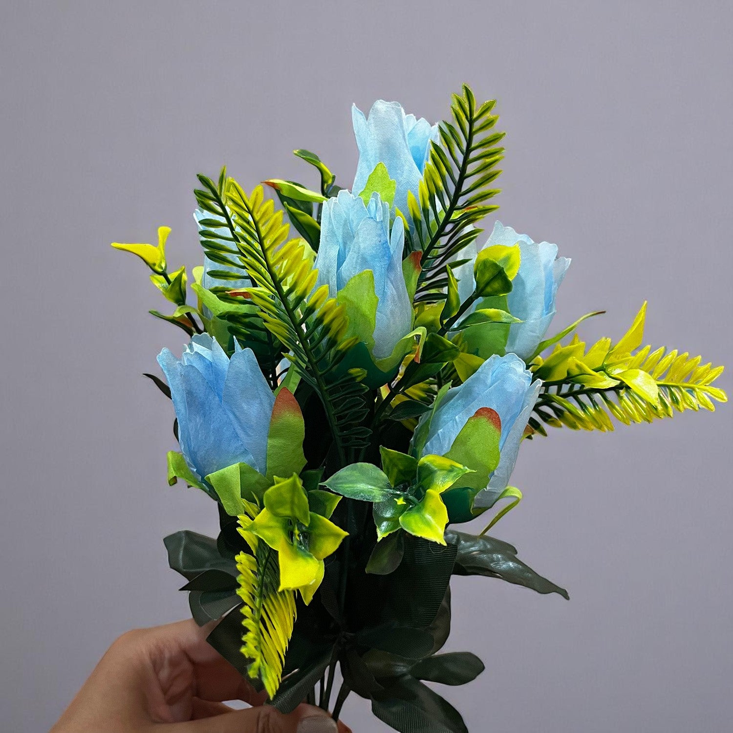 Artificial Flowers Rose Bunches for Vase Pot | Faux Flowers Stem - for Home Decor, Living Room, Office & Festivals Decoration (Vase Not Included) - 14 Inch - Apkamart #Colour_Blue